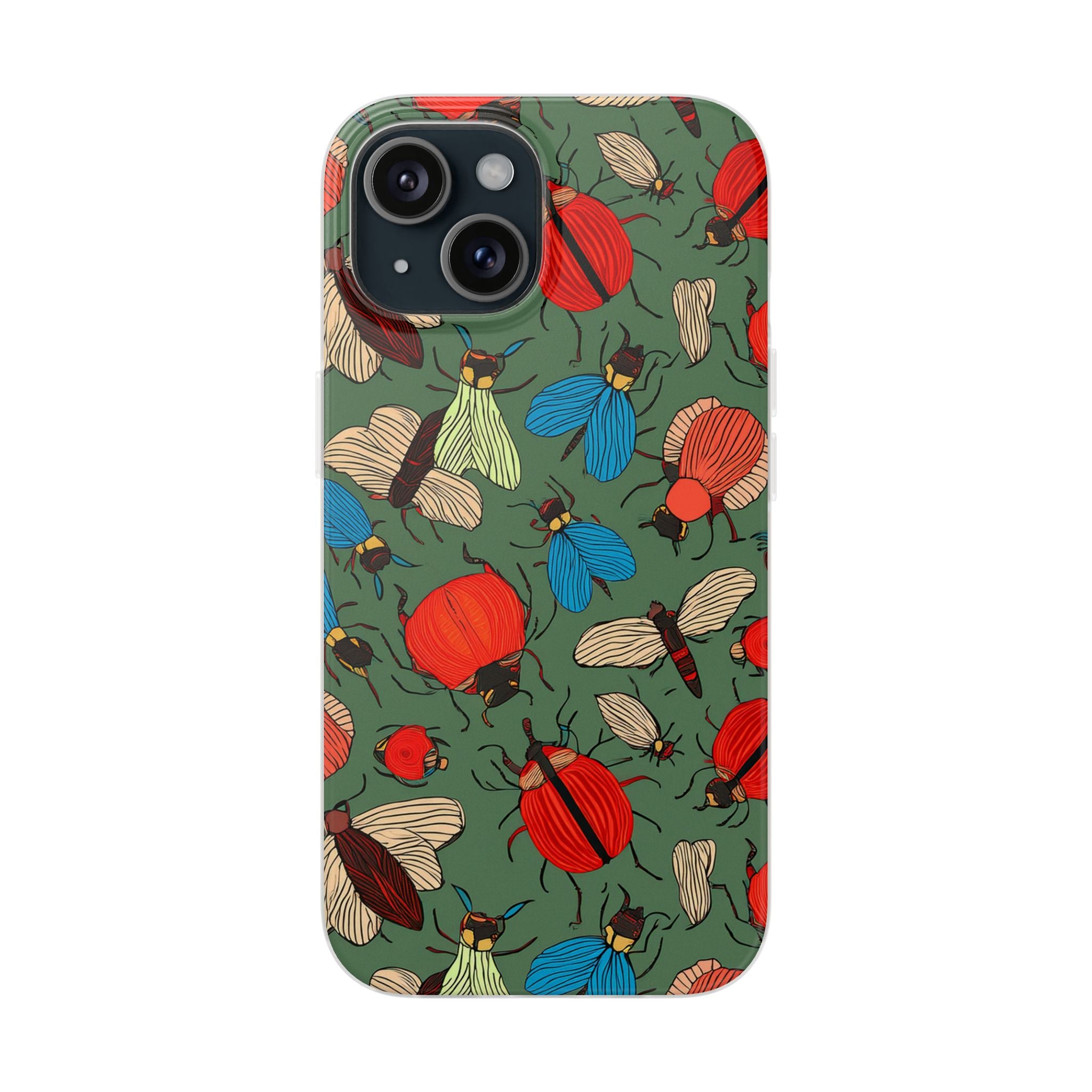 Bug Pattern Phone Case — Colorful Beetles & Flies Design
