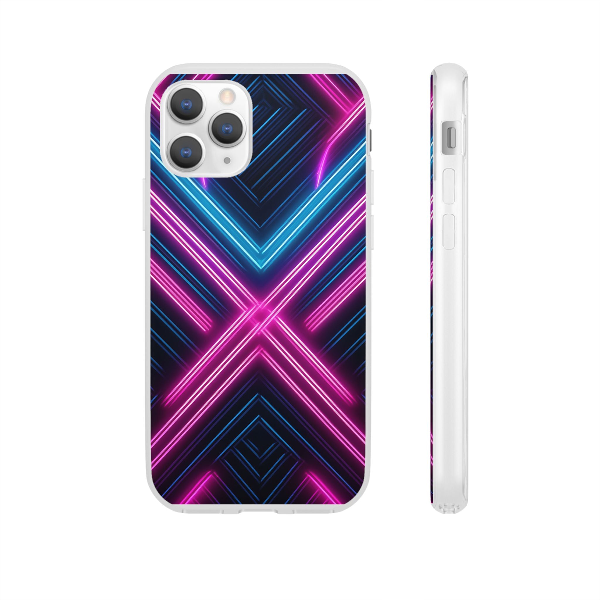 Neon Geometric Phone Case – Retro Vibes Blue & Pink Flexi Case