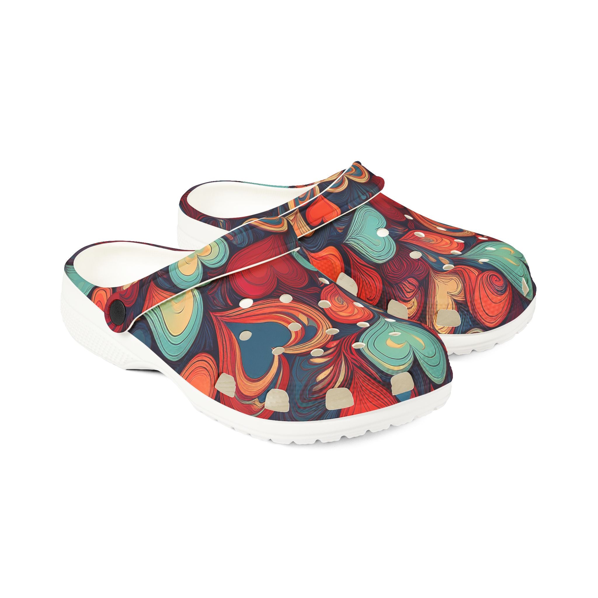Heart Swirl Clogs — Colorful Retro EVA Foam Slip-On Shoes