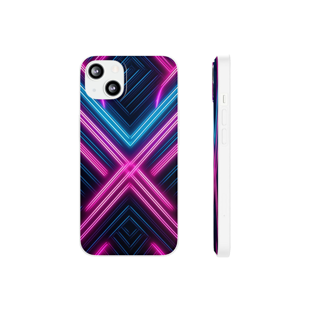Neon Geometric Phone Case – Retro Vibes Blue & Pink Flexi Case