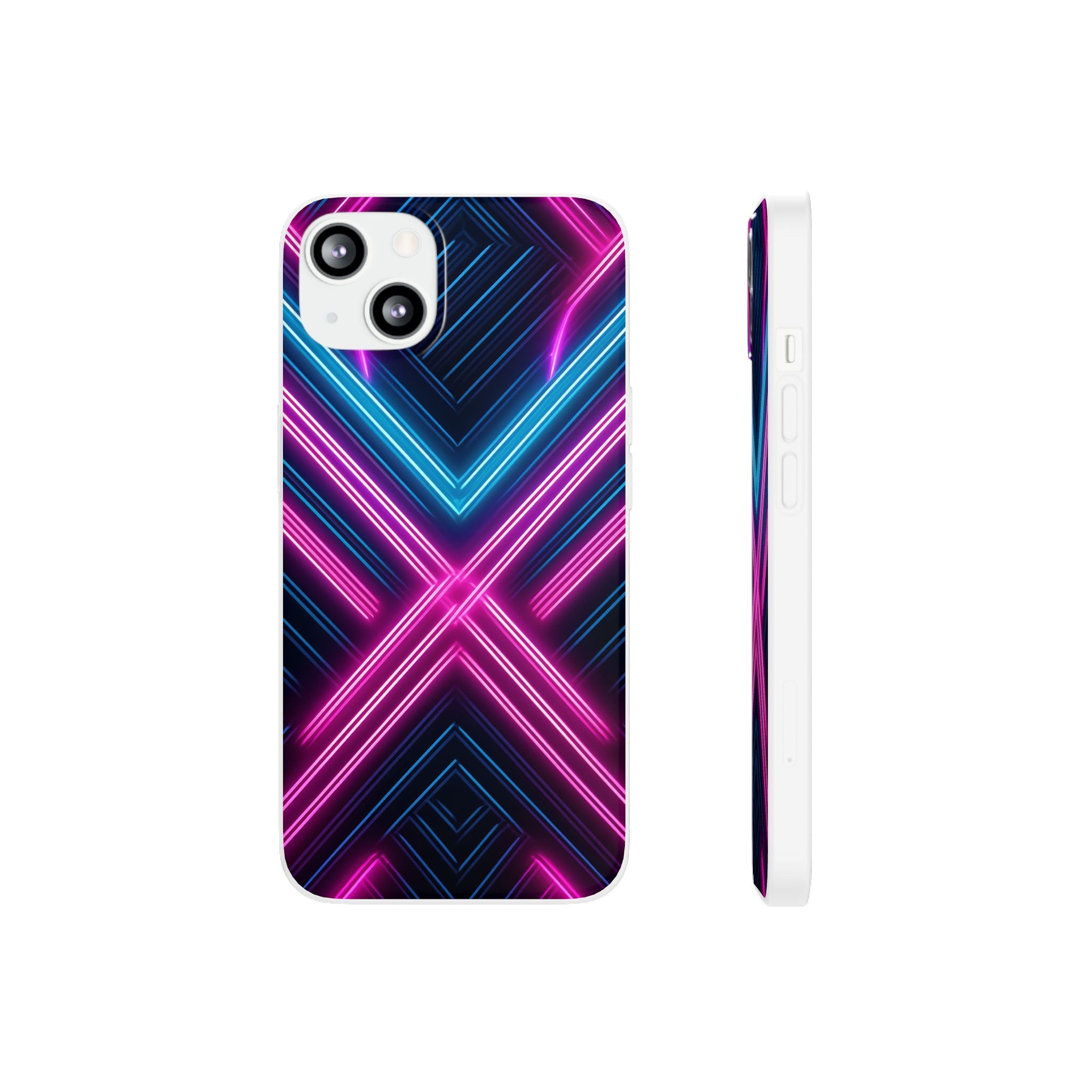 Neon Geometric Phone Case – Retro Vibes Blue & Pink Flexi Case