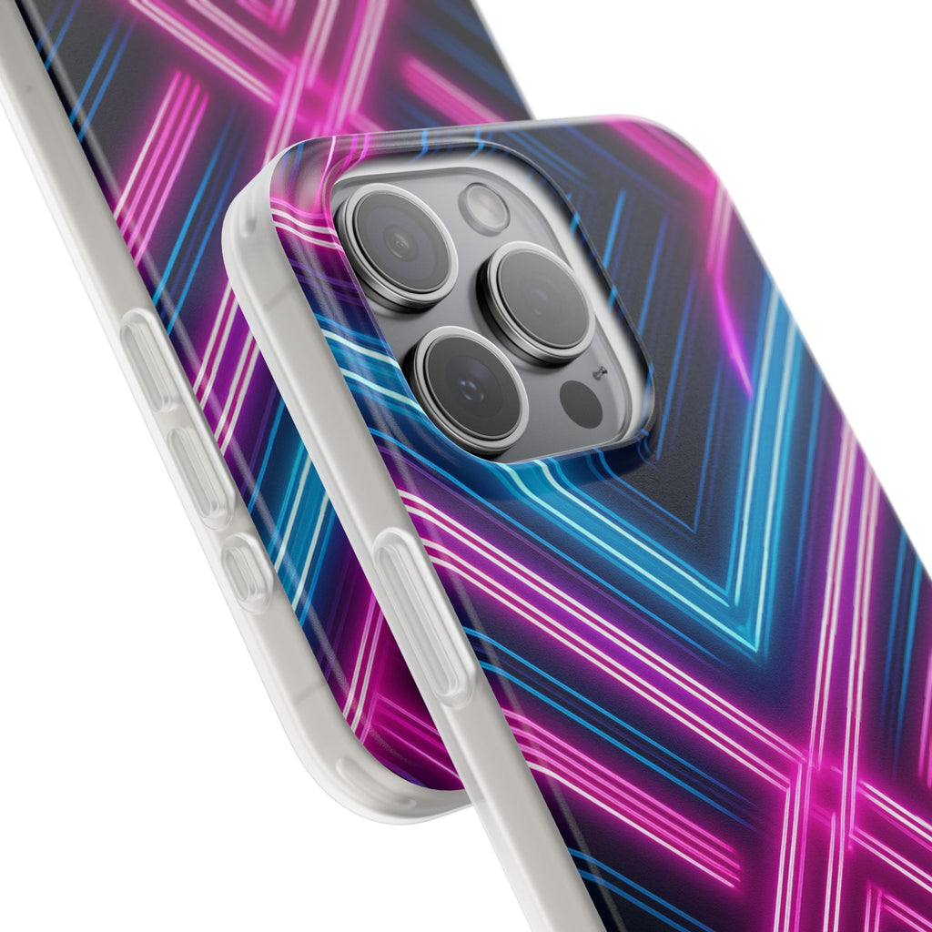 Neon Geometric Phone Case – Retro Vibes Blue & Pink Flexi Case