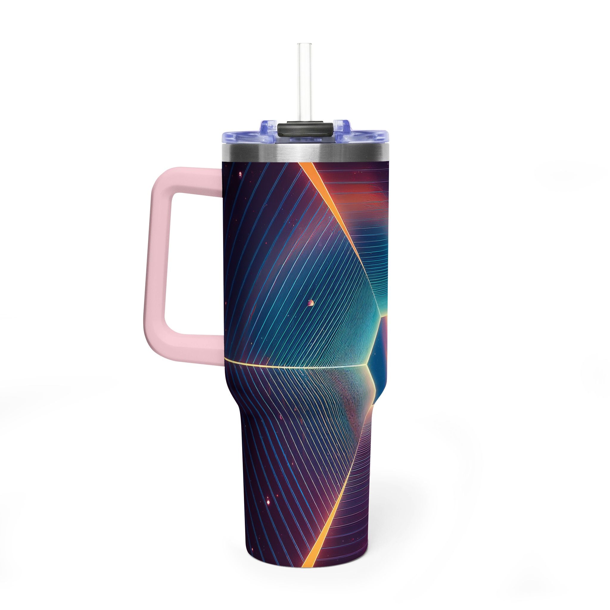 40oz Vacuum Tumbler — Neon Geometric Cosmic Design