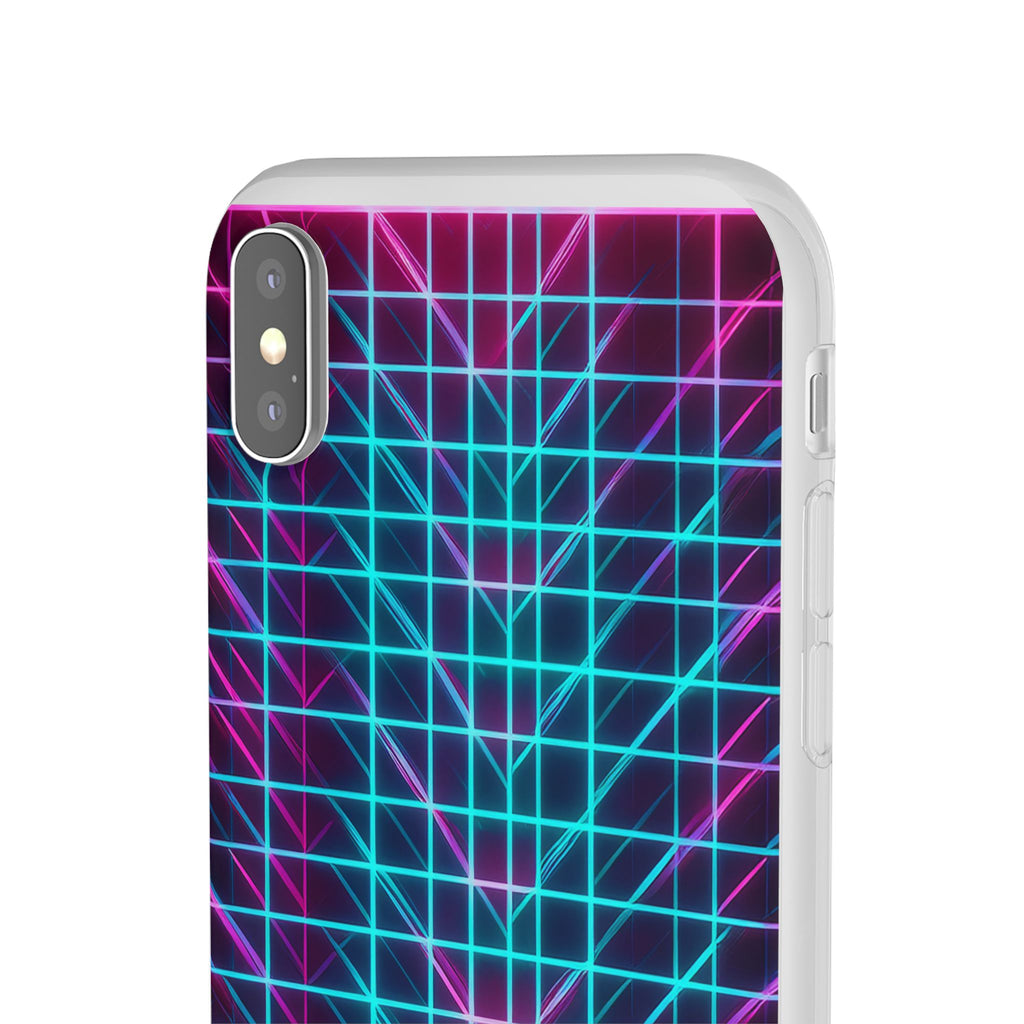 Retro Neon Grid Phone Case – 80s Vaporwave Geometric iPhone Cover