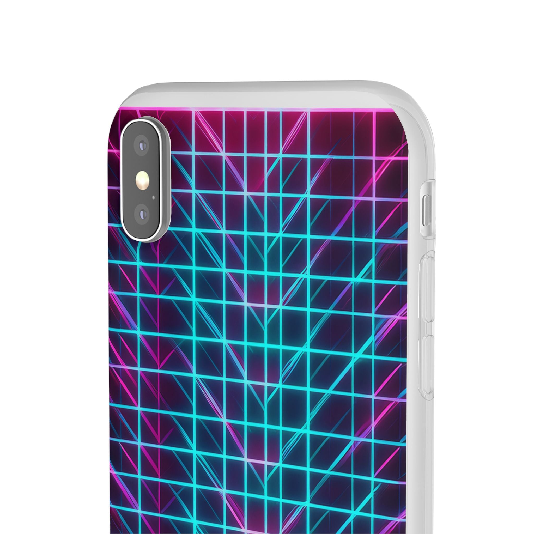 Retro Neon Grid Phone Case – 80s Vaporwave Geometric iPhone Cover