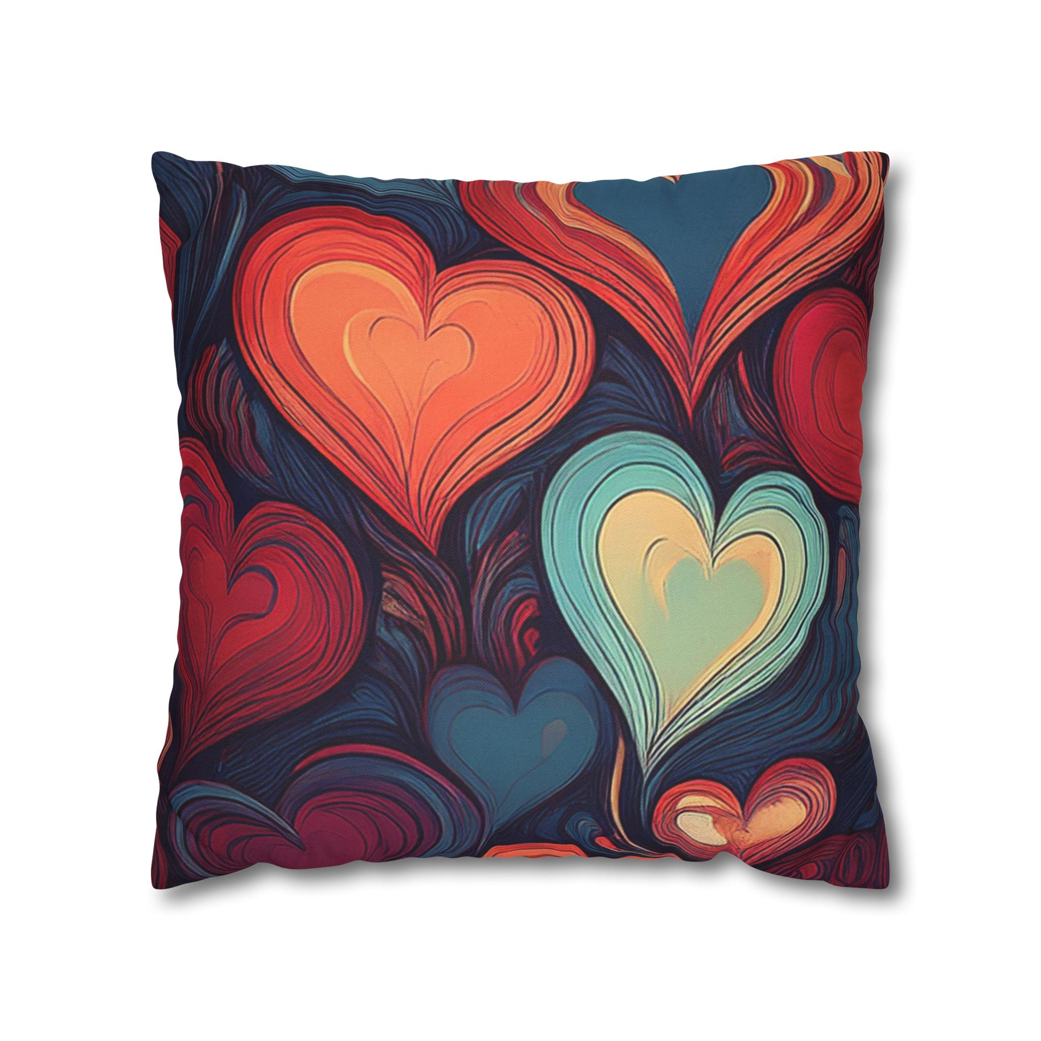 Vintage Swirl Heart Pillowcase — Colorful Abstract Heart Throw Pillow Cover