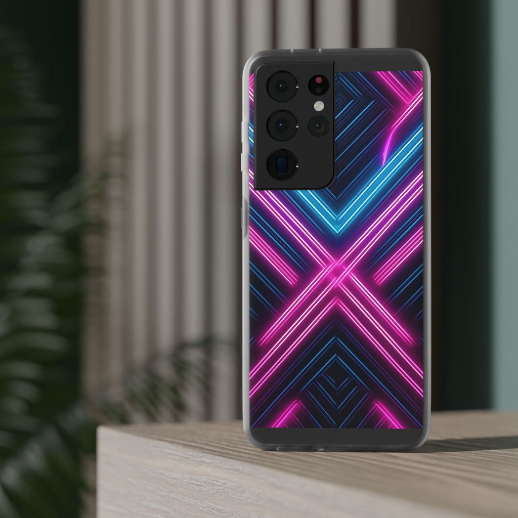 Neon Geometric Phone Case – Retro Vibes Blue & Pink Flexi Case