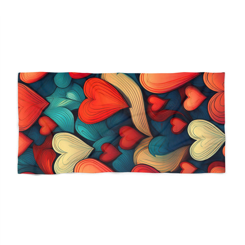 Colorful Heart Pattern Beach Towel