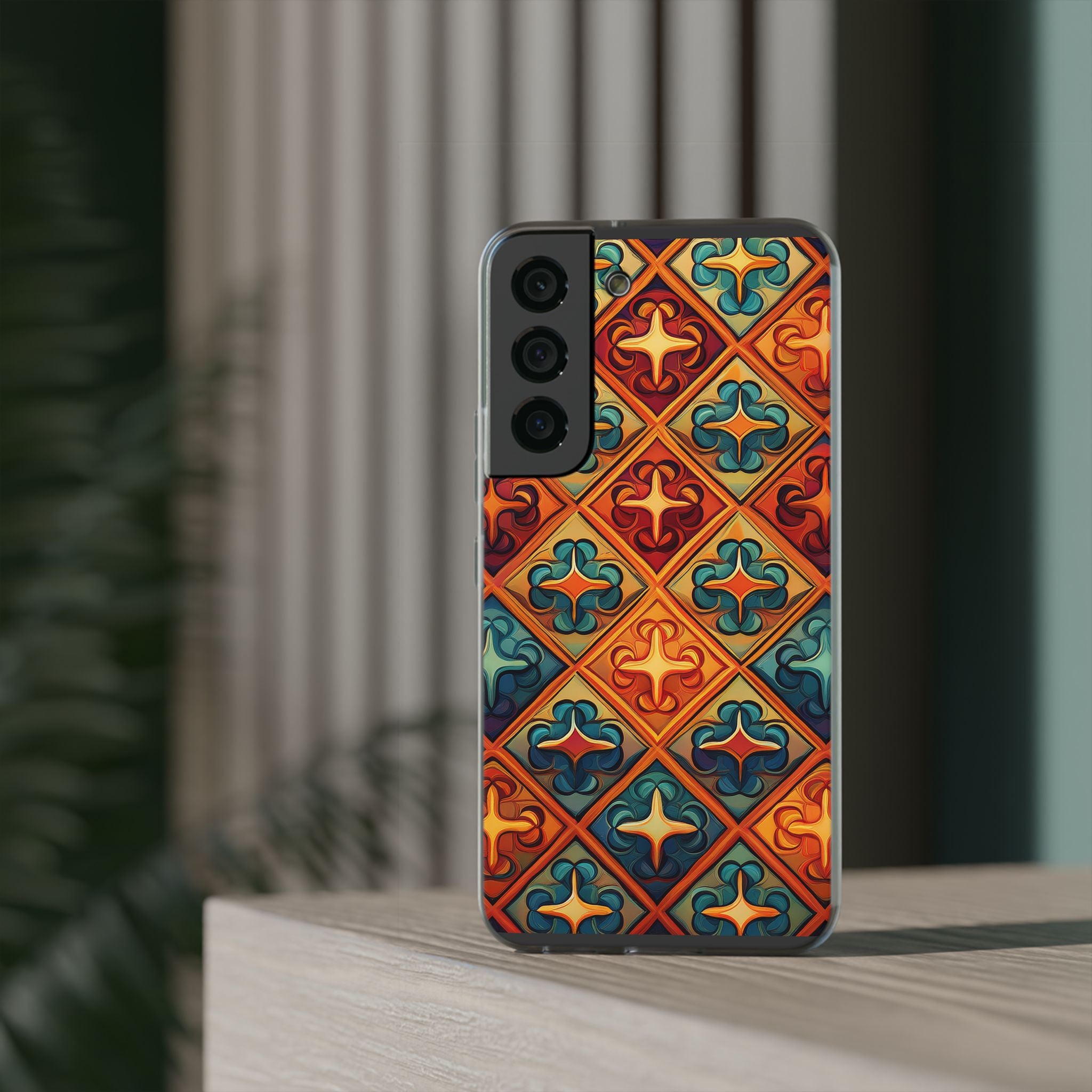 Vintage Tile Pattern Phone Case — Retro Moroccan Geometric Flexi Case