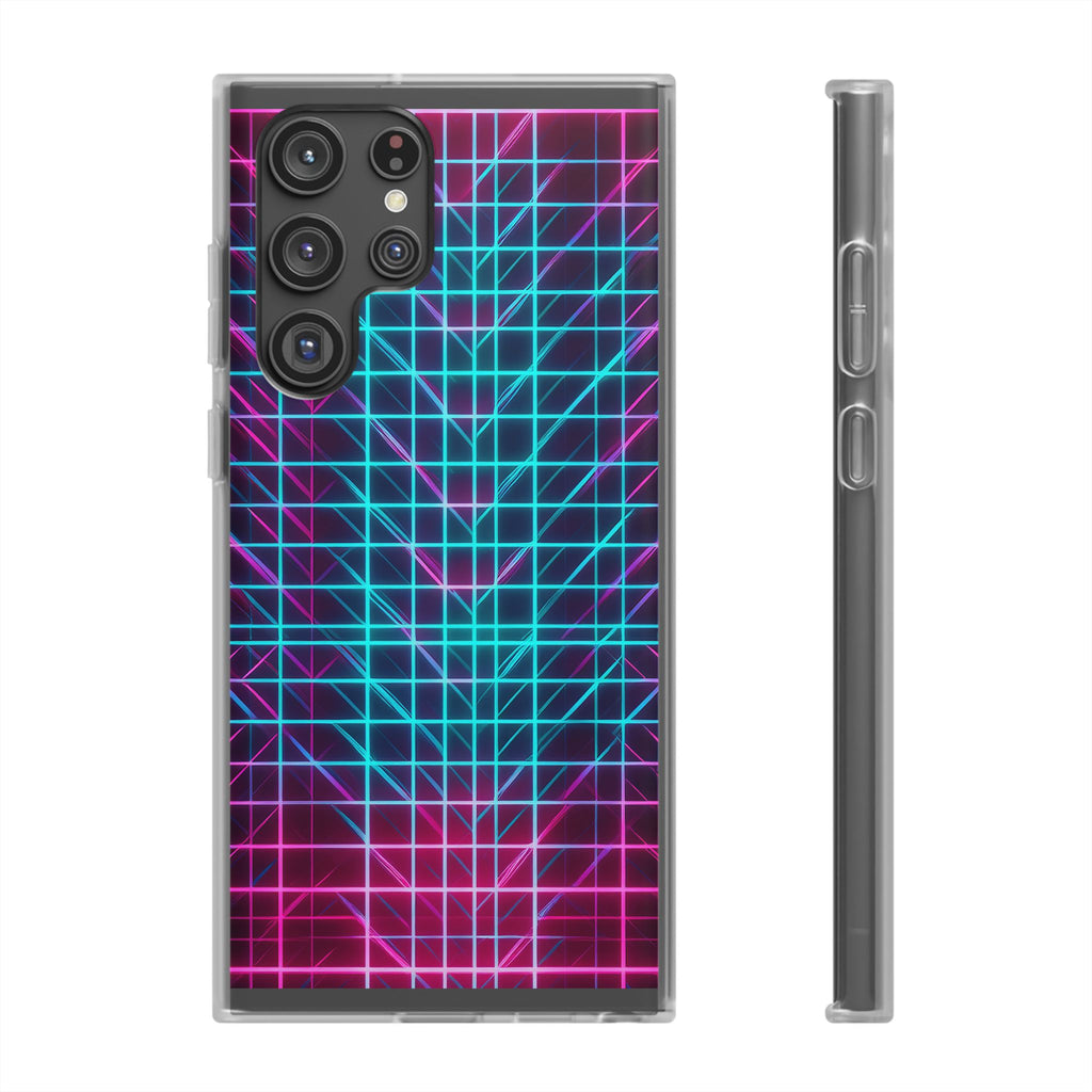 Retro Neon Grid Phone Case – 80s Vaporwave Geometric iPhone Cover