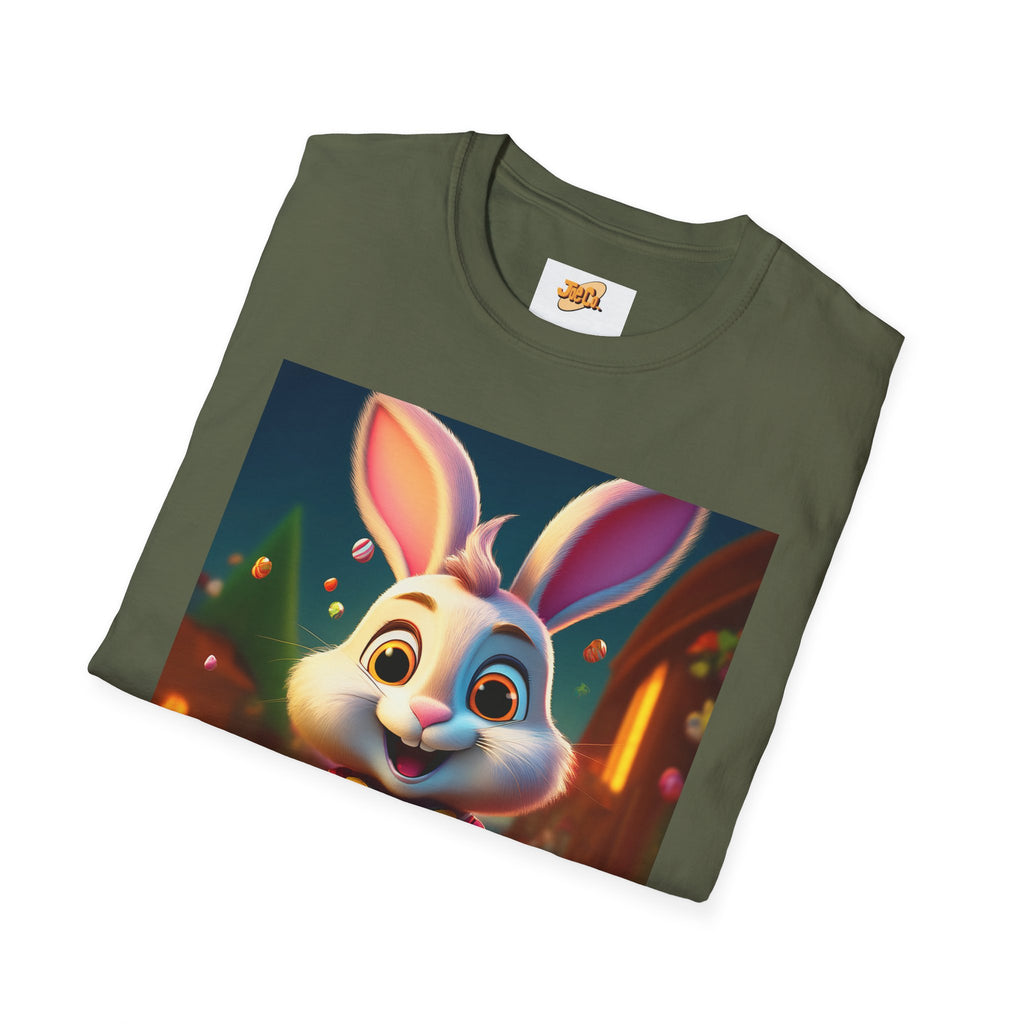 Easter Bunny Kids T-Shirt — Cute Cartoon Rabbit with Colorful Eggs
