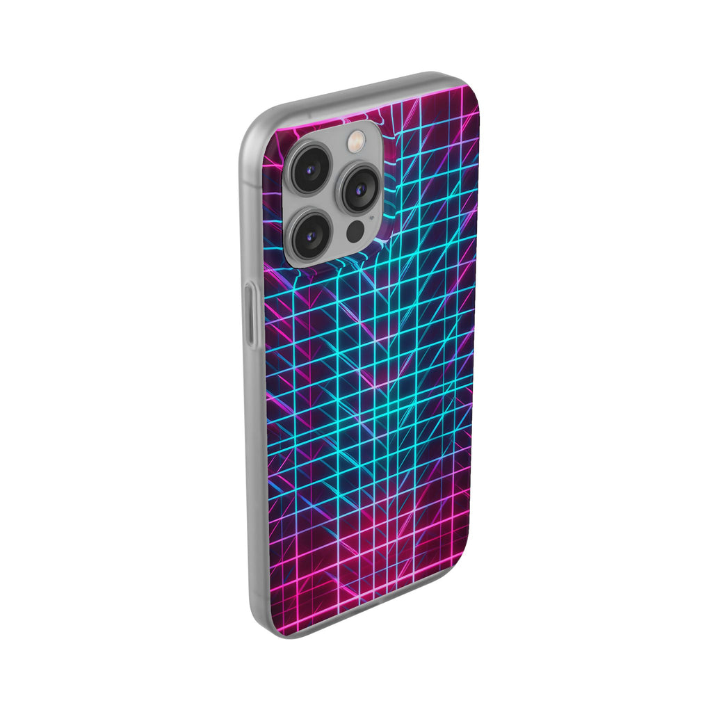 Retro Neon Grid Phone Case – 80s Vaporwave Geometric iPhone Cover