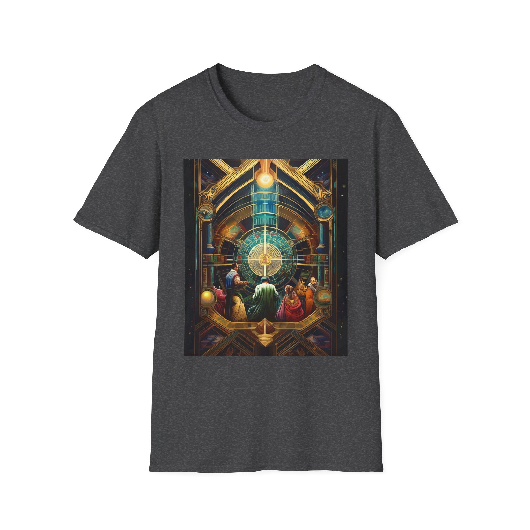 Mystic Observatory Art Tee — Cosmic Circle Gathering Graphic T-Shirt