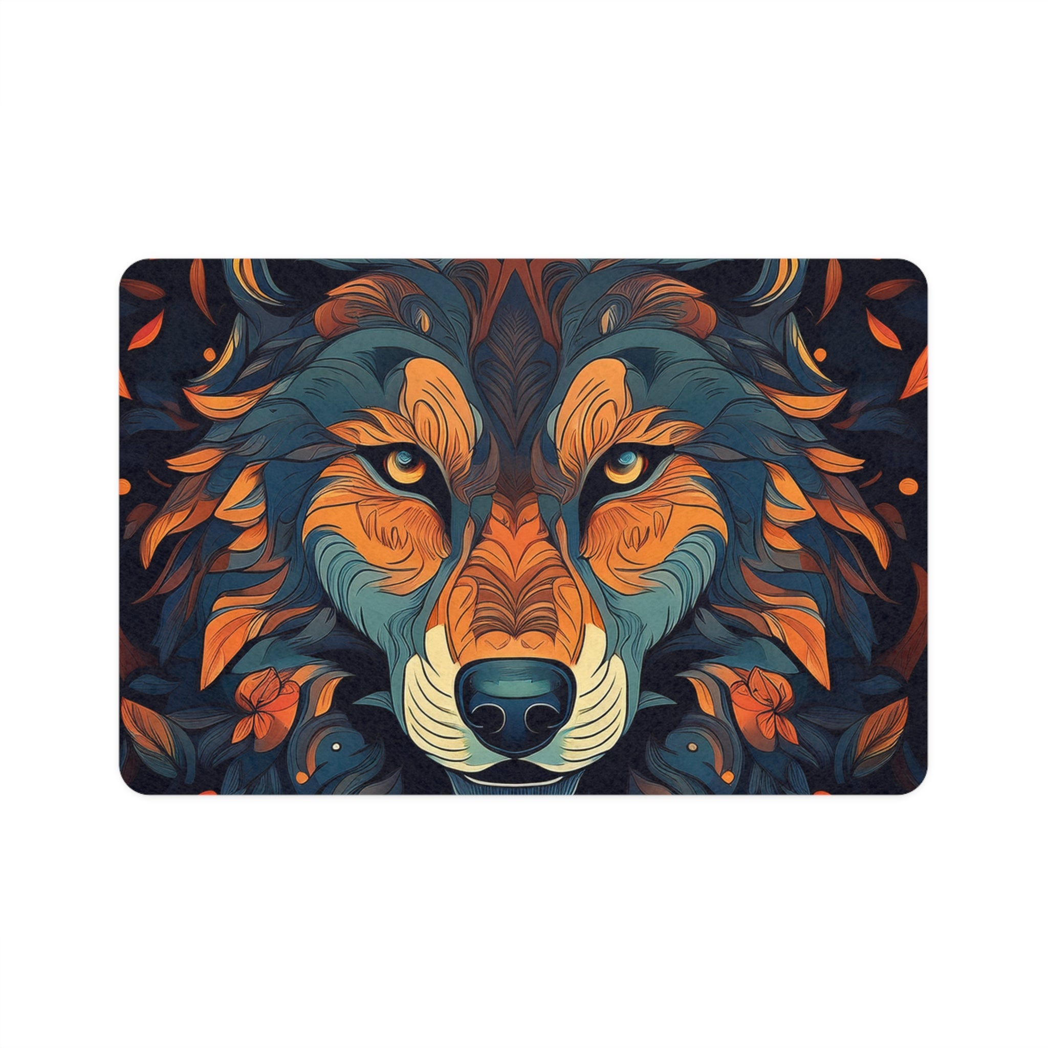 Wolf Art Pet Food Mat (12x18) — Colorful Tribal Wolf Placemat for Dog & Cat Bowls