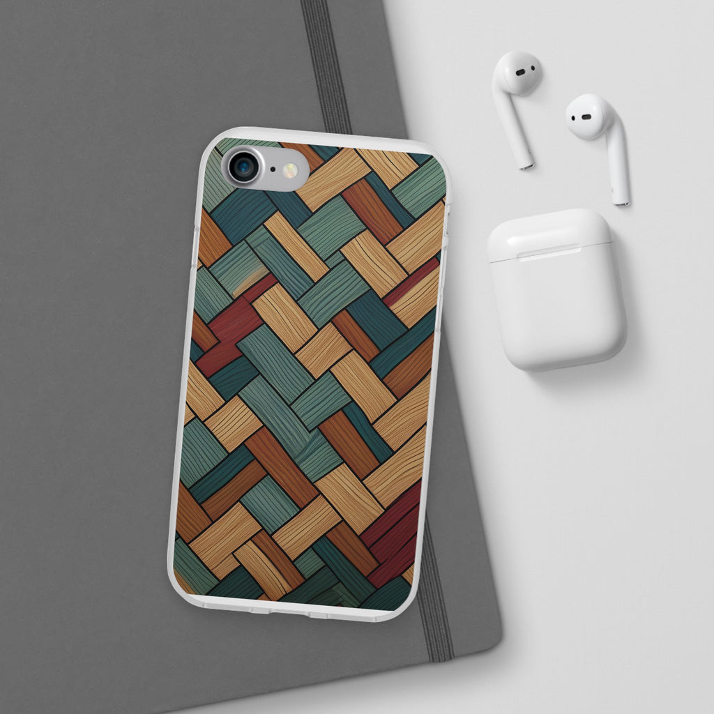 Woven Wood Pattern Phone Case — Rustic Geometric iPhone Flexi Case