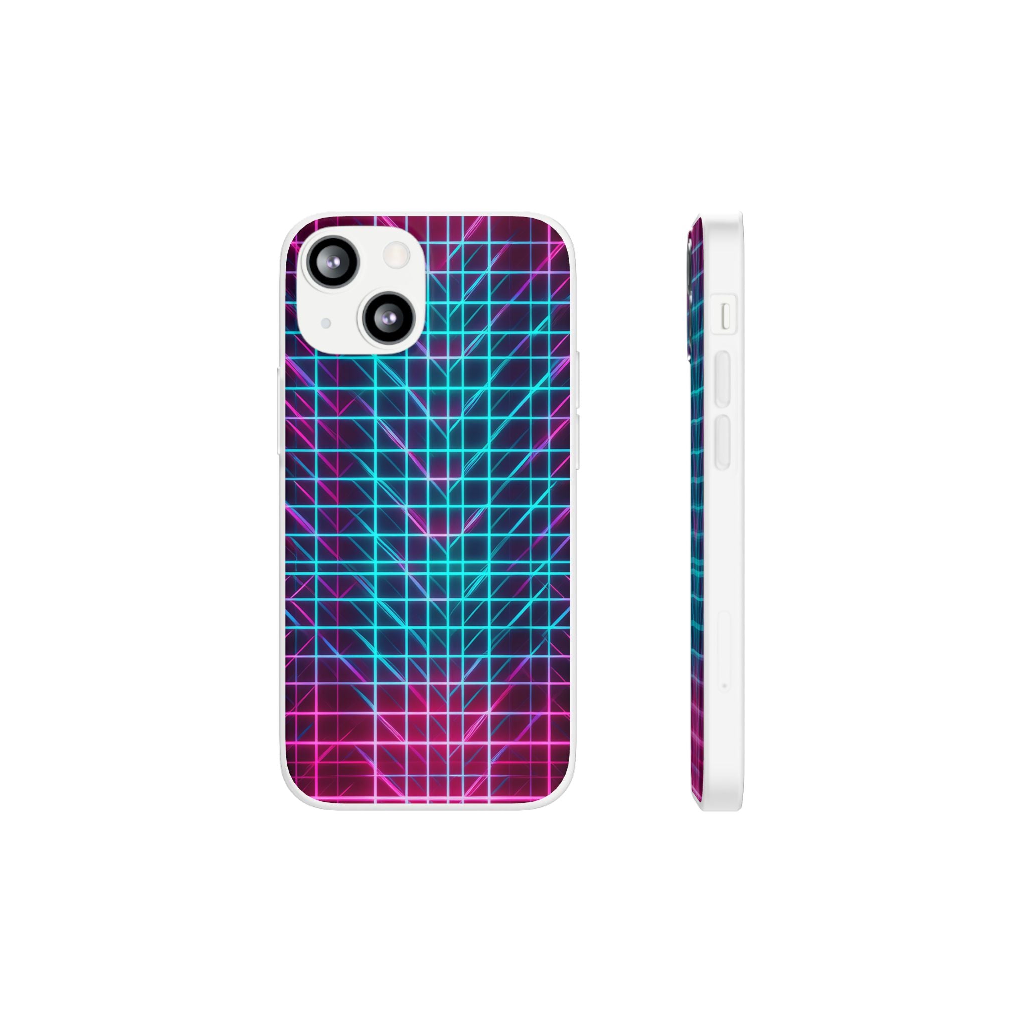Retro Neon Grid Phone Case – 80s Vaporwave Geometric iPhone Cover