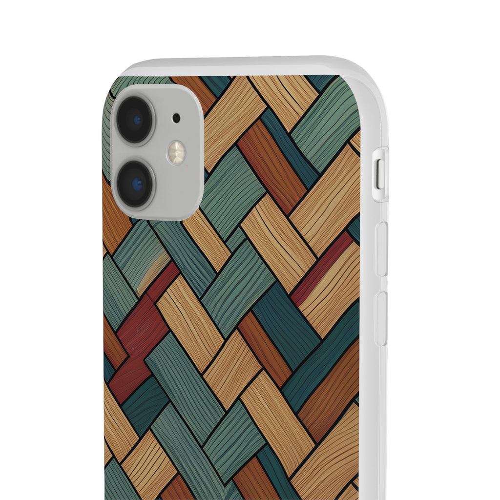 Woven Wood Pattern Phone Case — Rustic Geometric iPhone Flexi Case