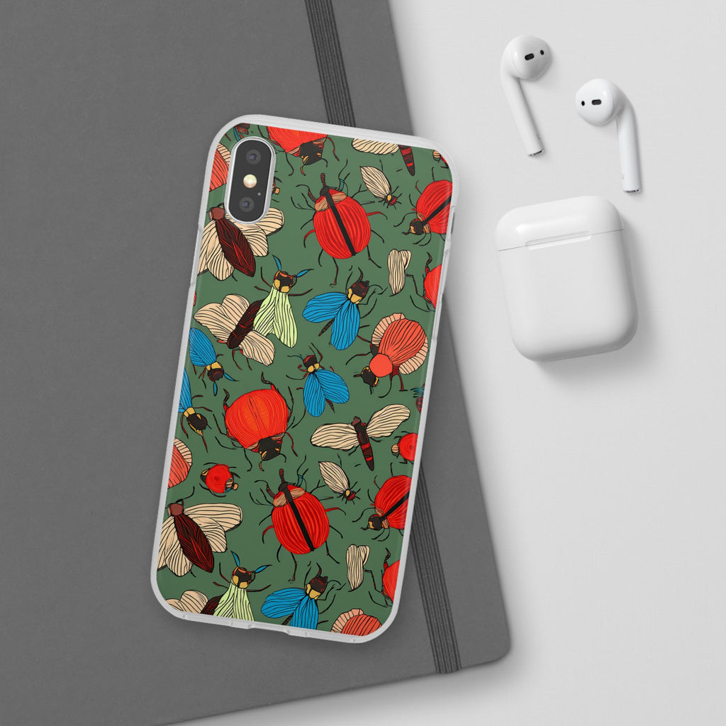 Bug Pattern Phone Case — Colorful Beetles & Flies Design