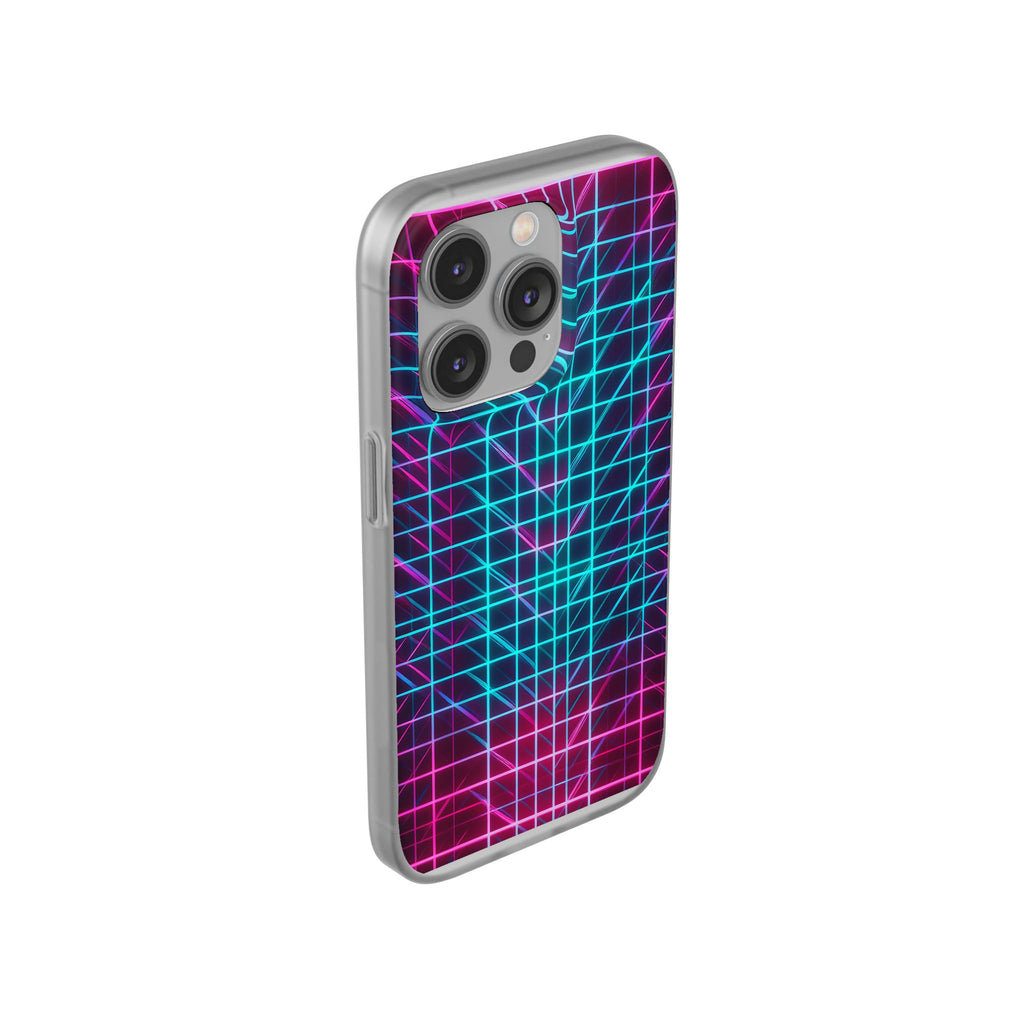 Retro Neon Grid Phone Case – 80s Vaporwave Geometric iPhone Cover