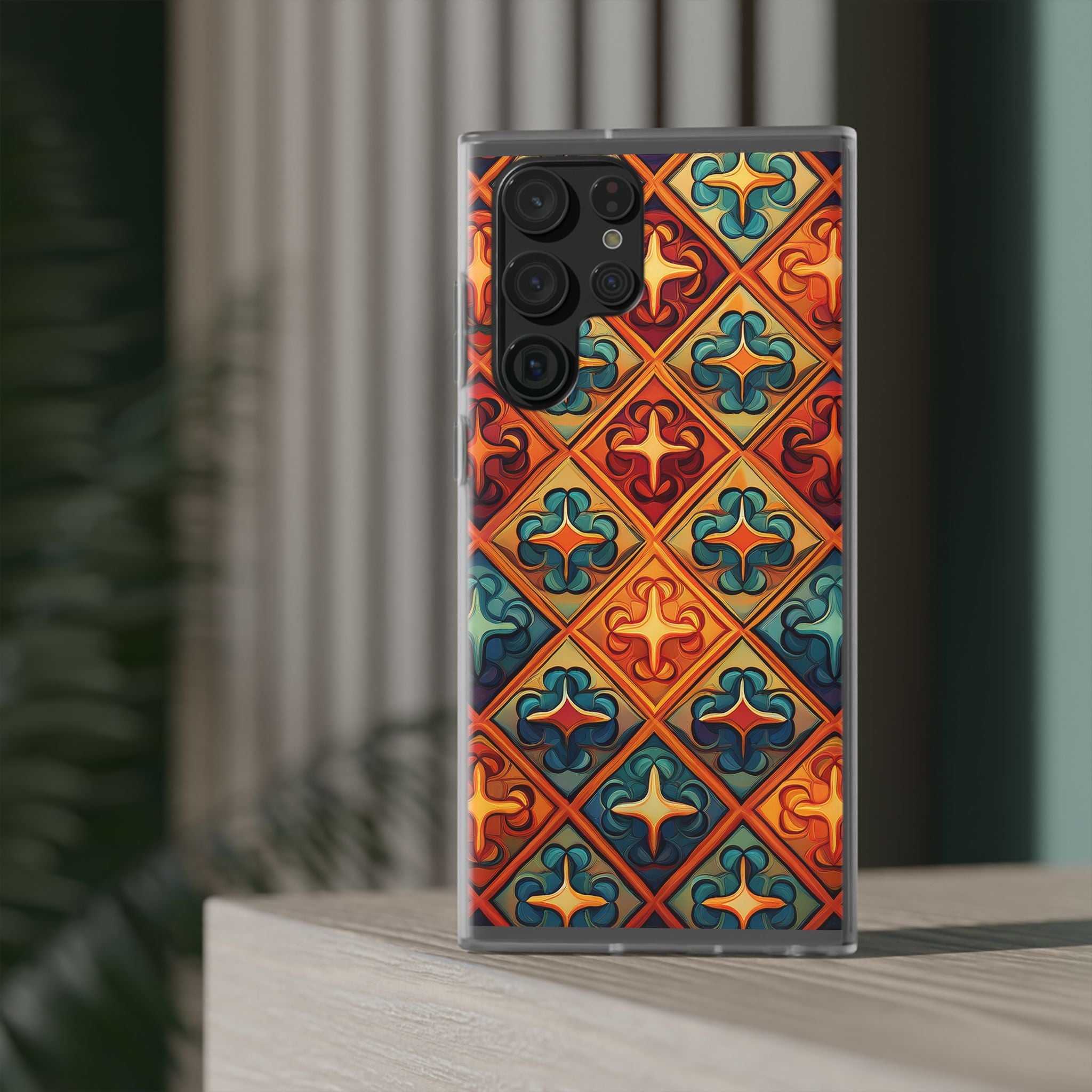 Vintage Tile Pattern Phone Case — Retro Moroccan Geometric Flexi Case