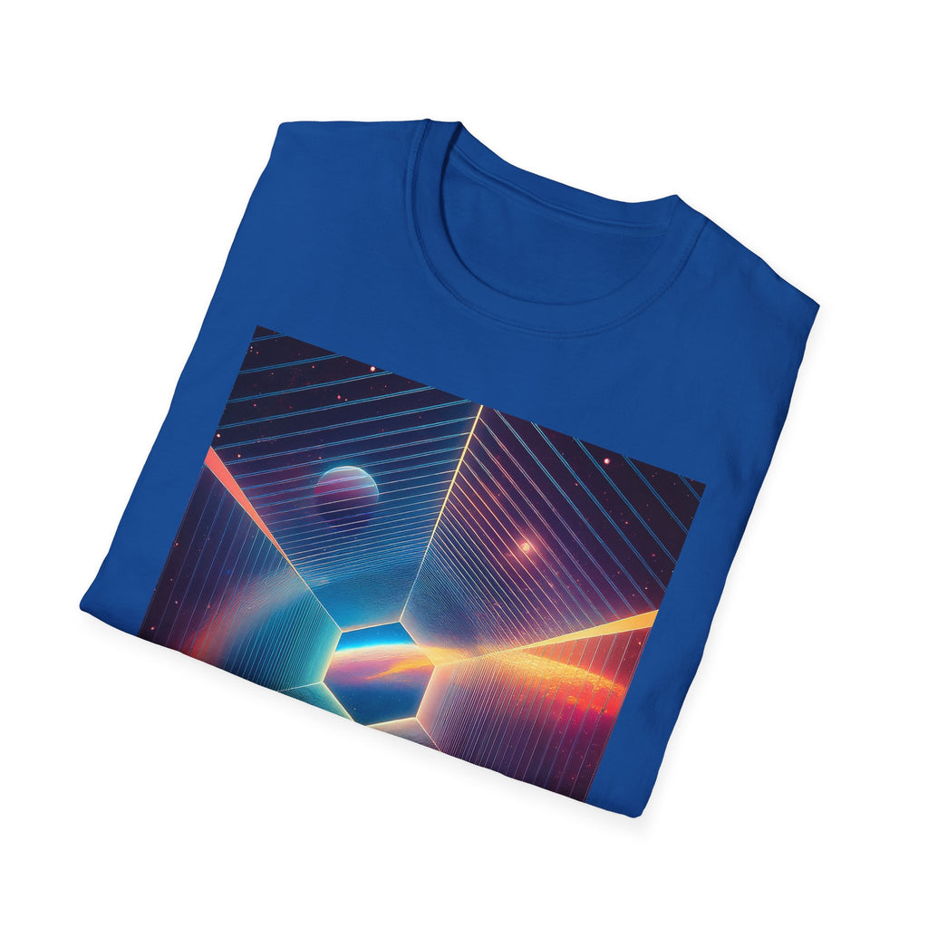 Retro Futuristic Space Tee — Neon Geometric Galaxy T-Shirt