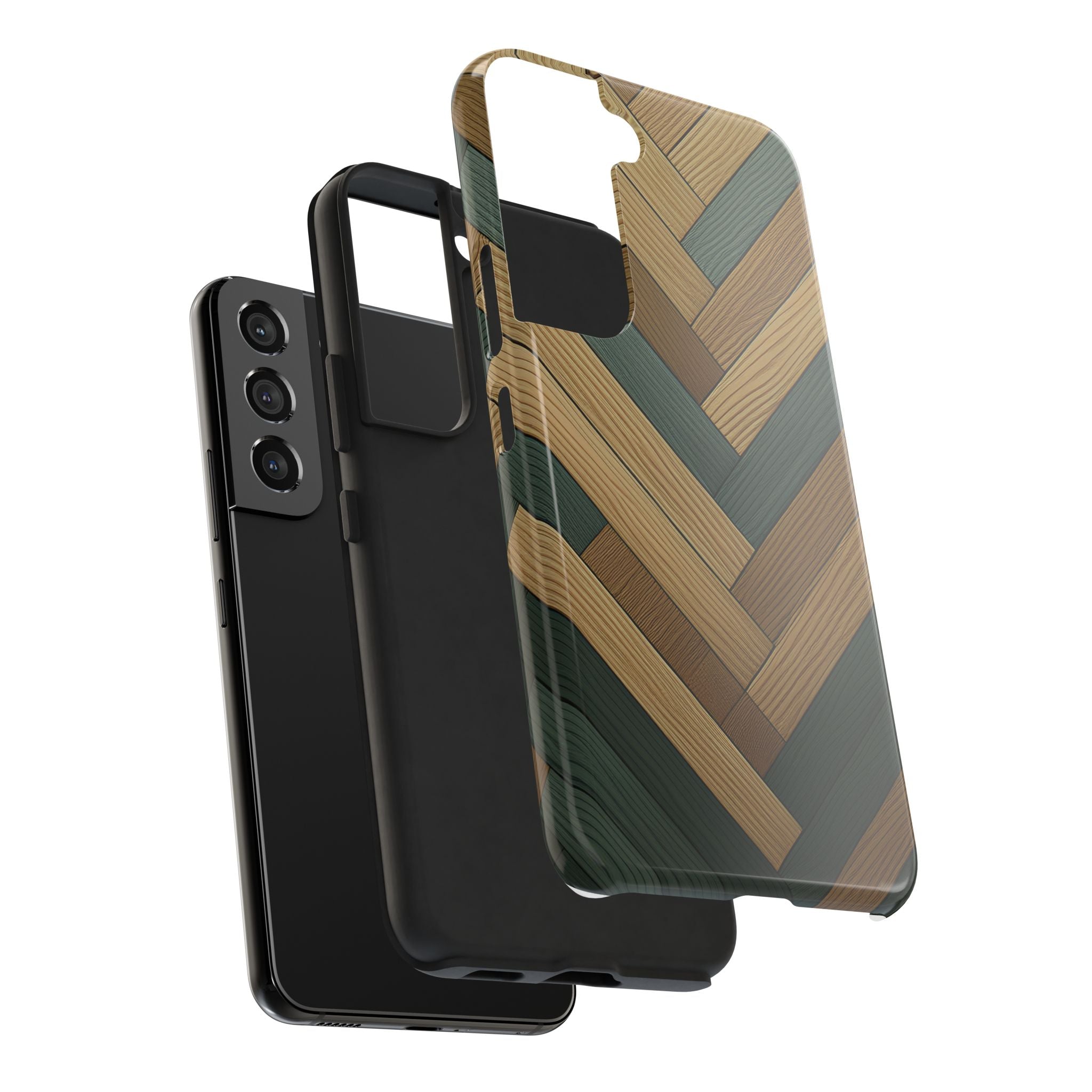 Wood Herringbone Tough Phone Case — Protective Matte Phone Cover with Natural Wood Pattern