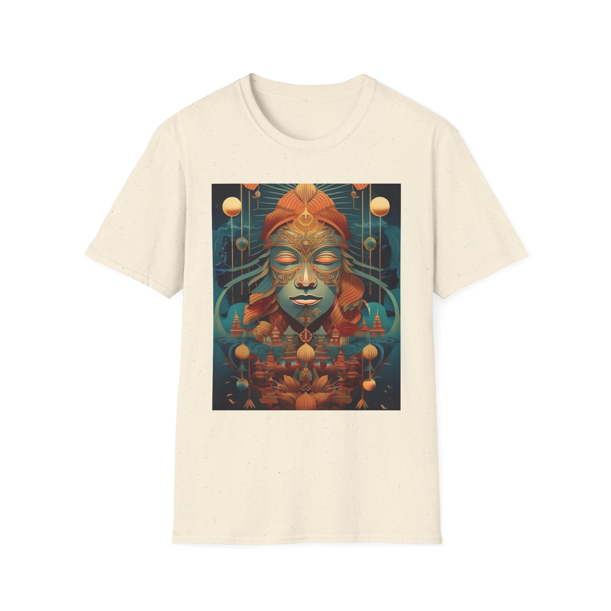 Meditative Goddess T-Shirt — Tranquil Floral Face Art Tee