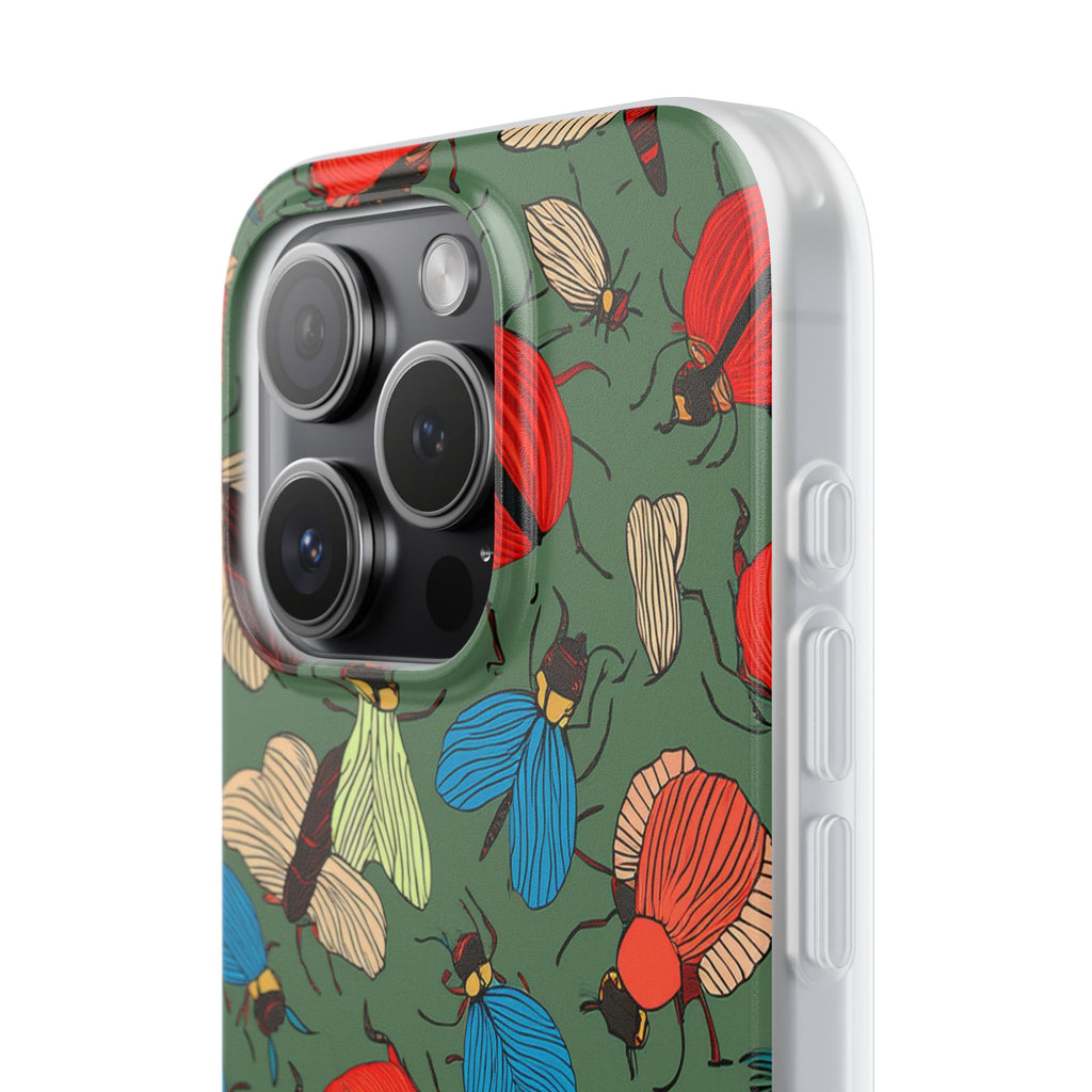 Bug Pattern Phone Case — Colorful Beetles & Flies Design