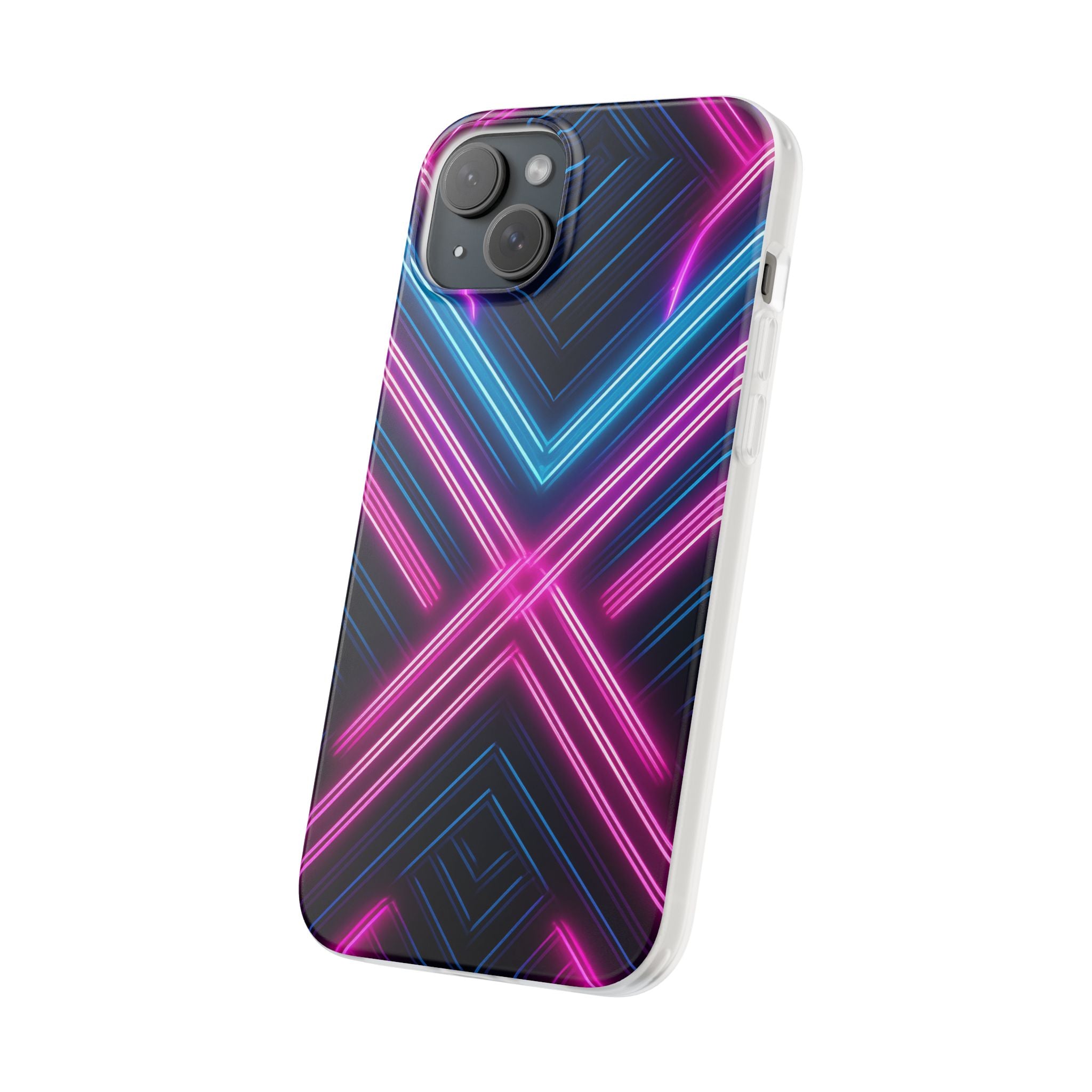 Neon Geometric Phone Case – Retro Vibes Blue & Pink Flexi Case