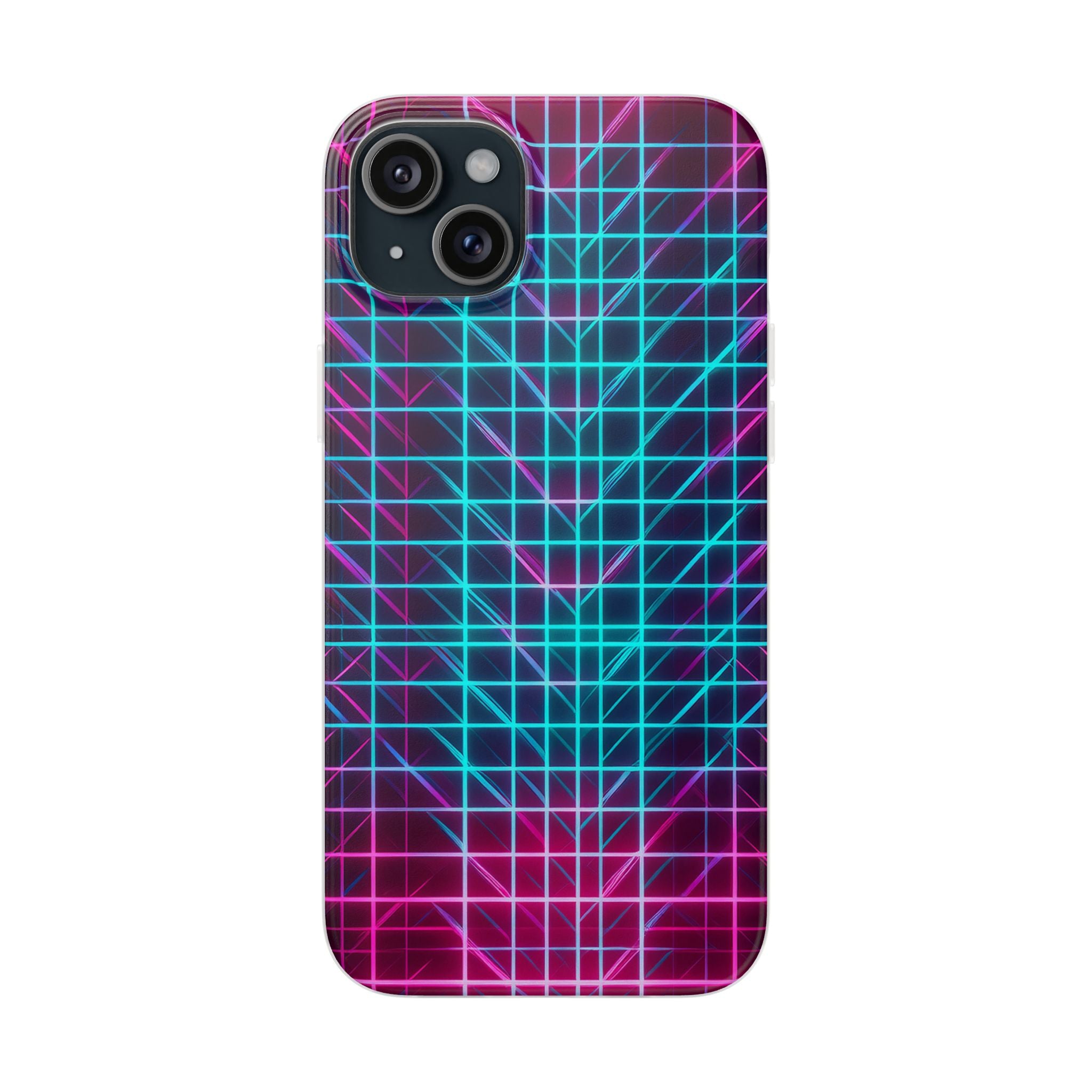 Retro Neon Grid Phone Case – 80s Vaporwave Geometric iPhone Cover