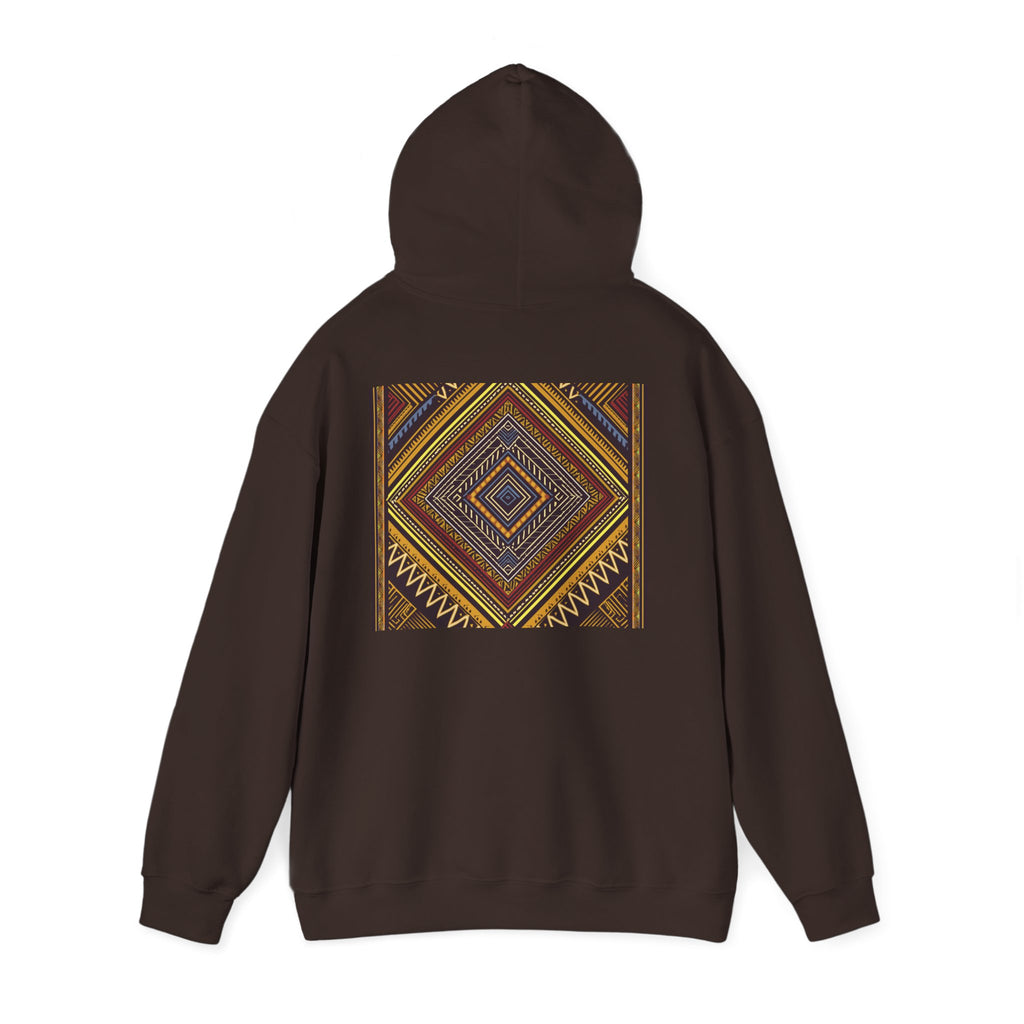 Boho Geometric Diamond Hoodie – Earthy Tribal Pattern Pullover