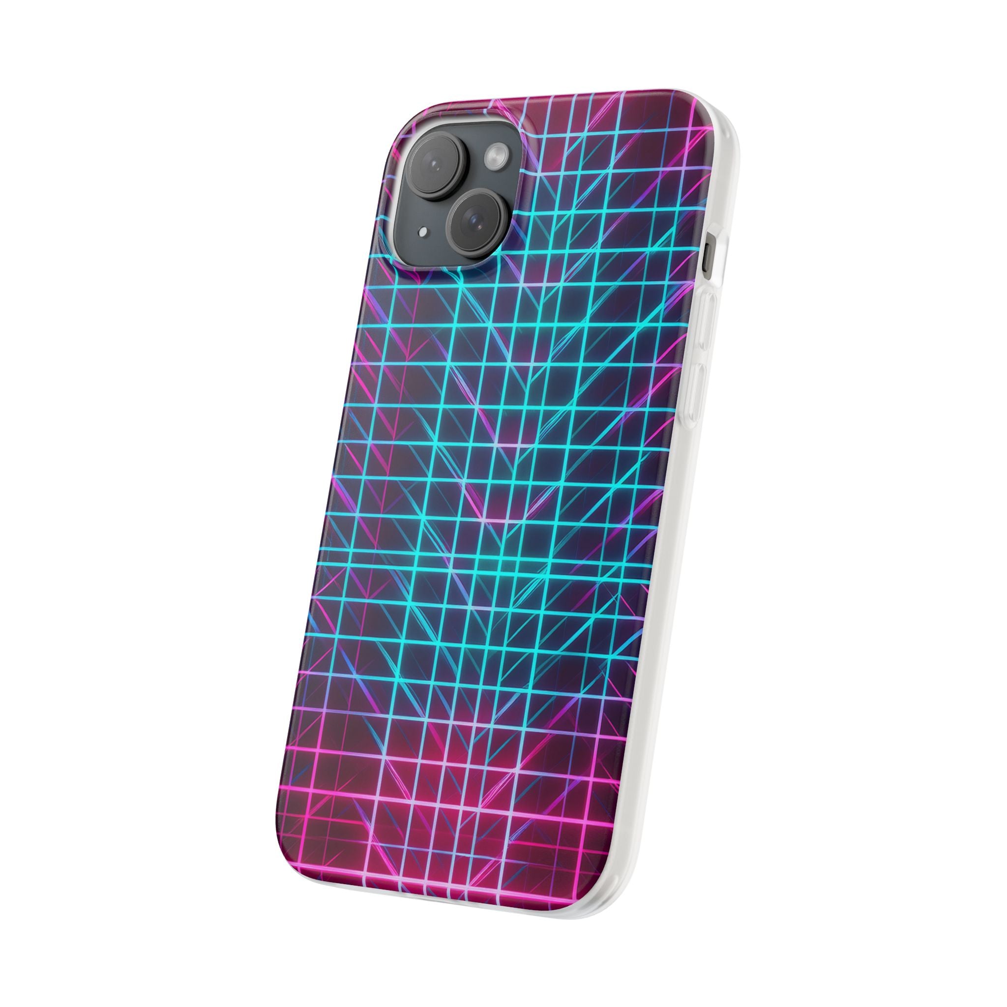 Retro Neon Grid Phone Case – 80s Vaporwave Geometric iPhone Cover
