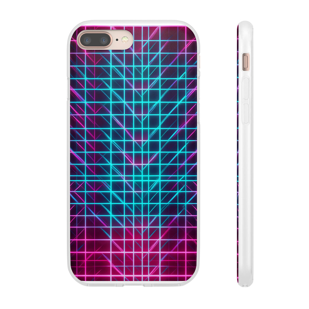 Retro Neon Grid Phone Case – 80s Vaporwave Geometric iPhone Cover