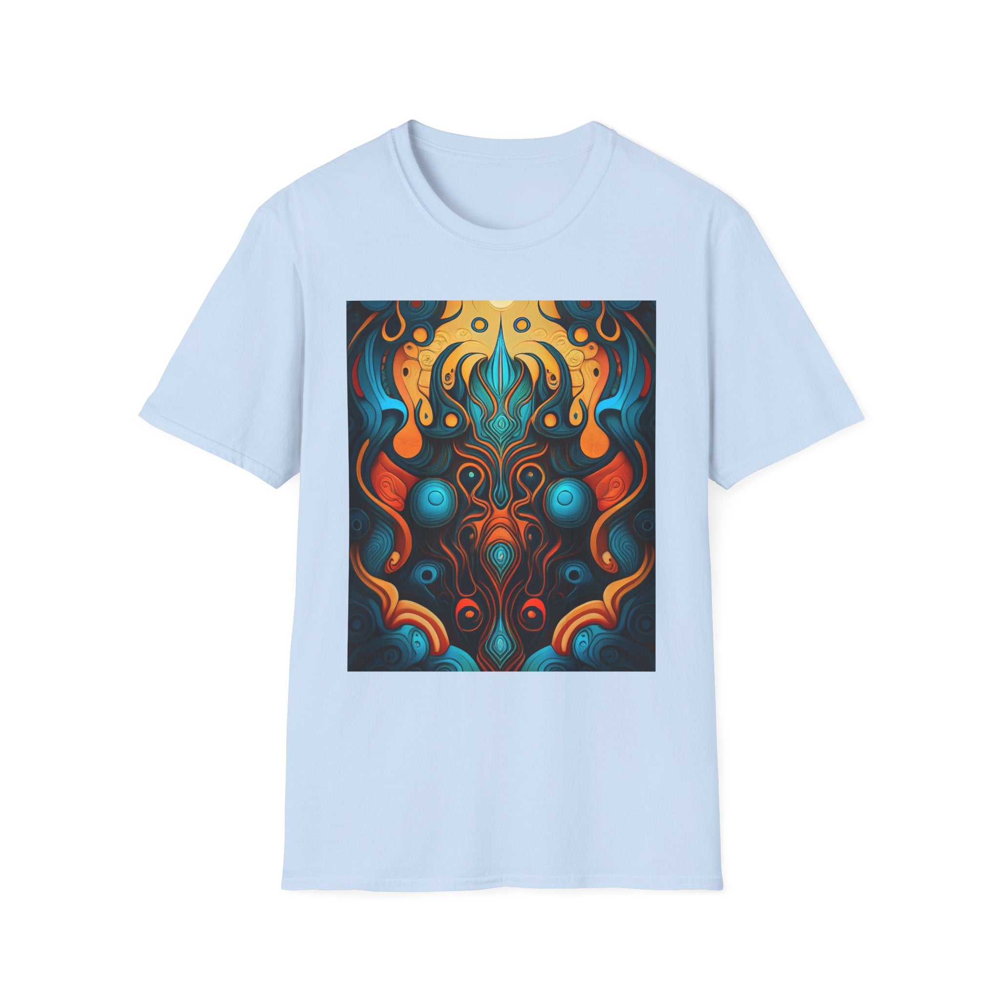 Psychedelic Abstract Mask T-Shirt — Vibrant Tribal Floral Art Tee