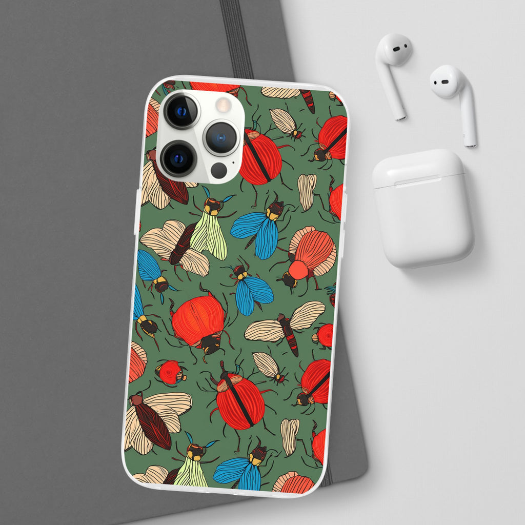 Bug Pattern Phone Case — Colorful Beetles & Flies Design