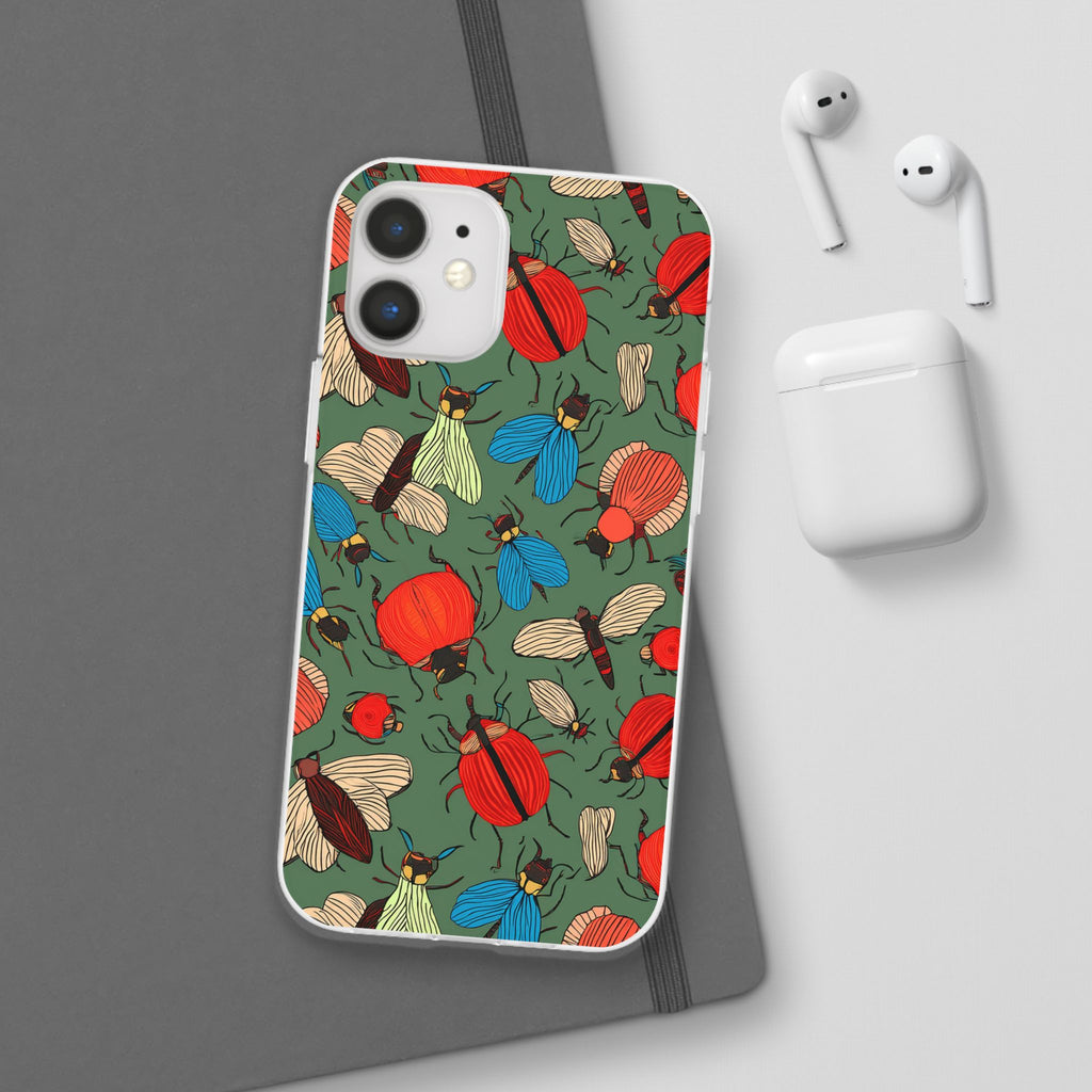 Bug Pattern Phone Case — Colorful Beetles & Flies Design