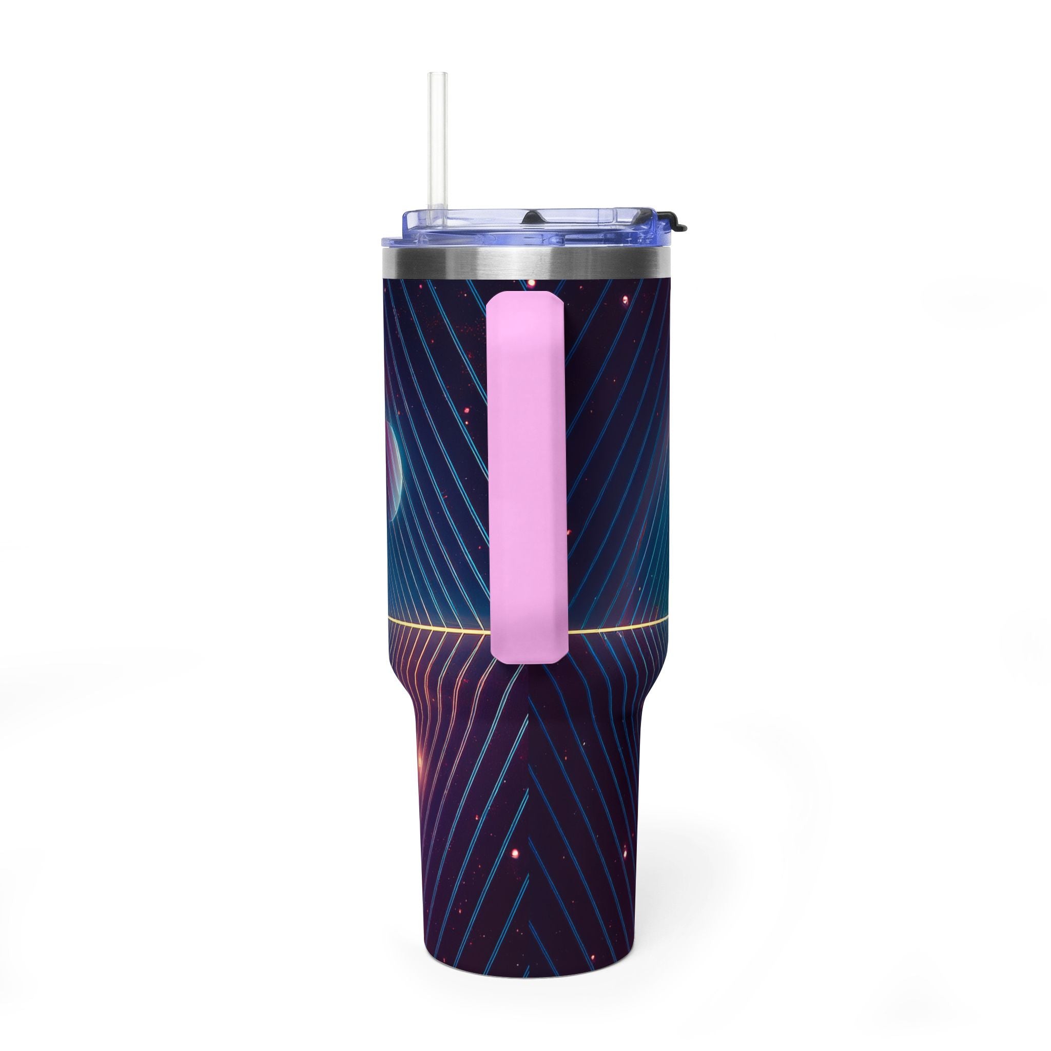 40oz Vacuum Tumbler — Neon Geometric Cosmic Design
