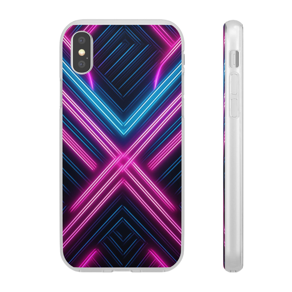 Neon Geometric Phone Case – Retro Vibes Blue & Pink Flexi Case