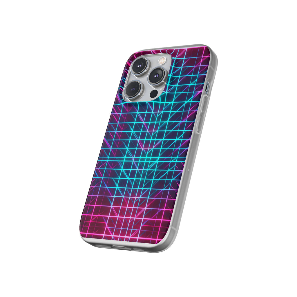 Retro Neon Grid Phone Case – 80s Vaporwave Geometric iPhone Cover