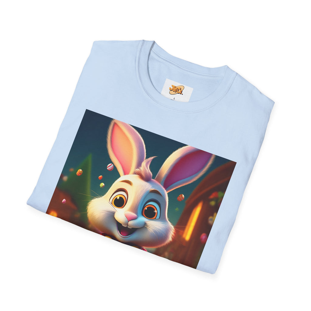 Easter Bunny Kids T-Shirt — Cute Cartoon Rabbit with Colorful Eggs