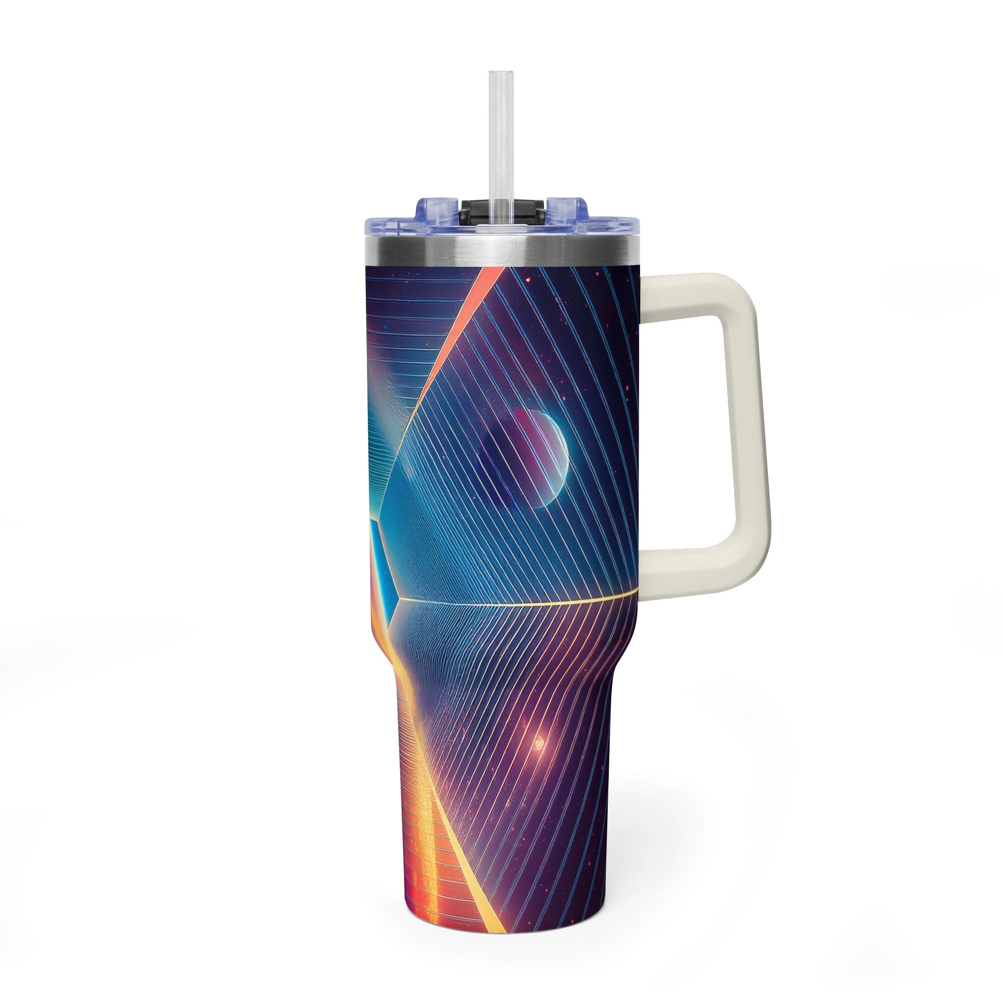 40oz Vacuum Tumbler — Neon Geometric Cosmic Design