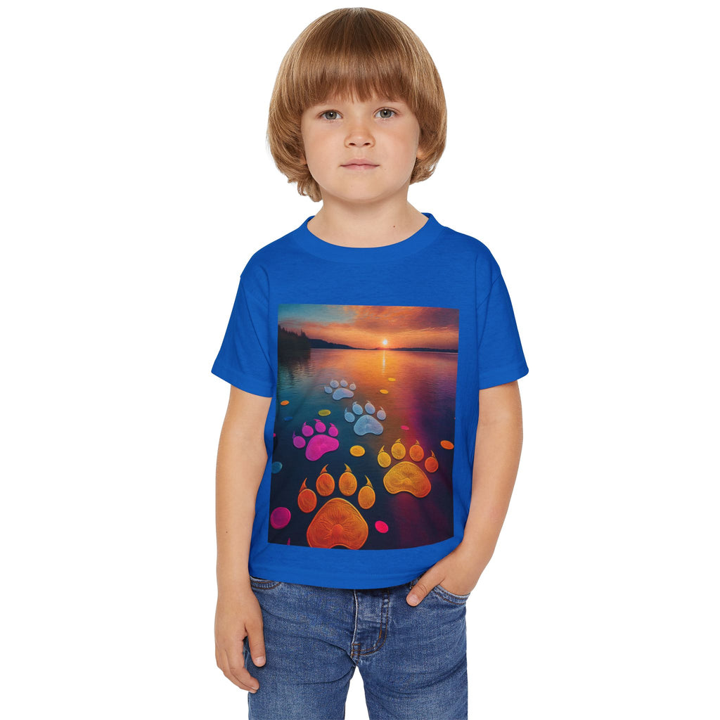 Toddler T-Shirt — Colorful Paw Prints at Sunset