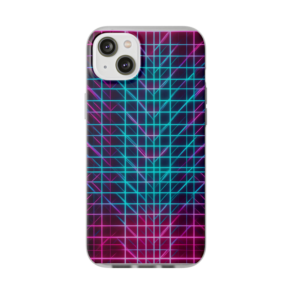Retro Neon Grid Phone Case – 80s Vaporwave Geometric iPhone Cover