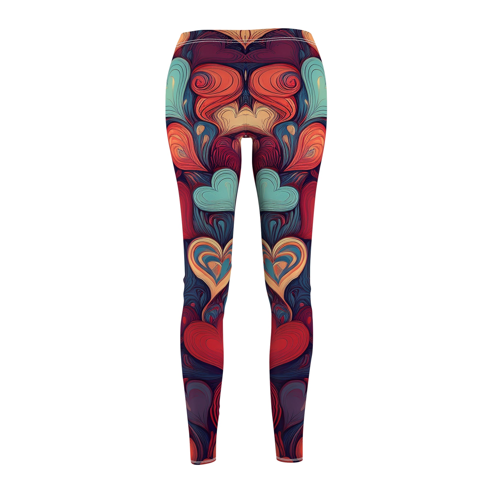 Heart Pattern Leggings — Colorful Retro Heart All-Over Print Leggings