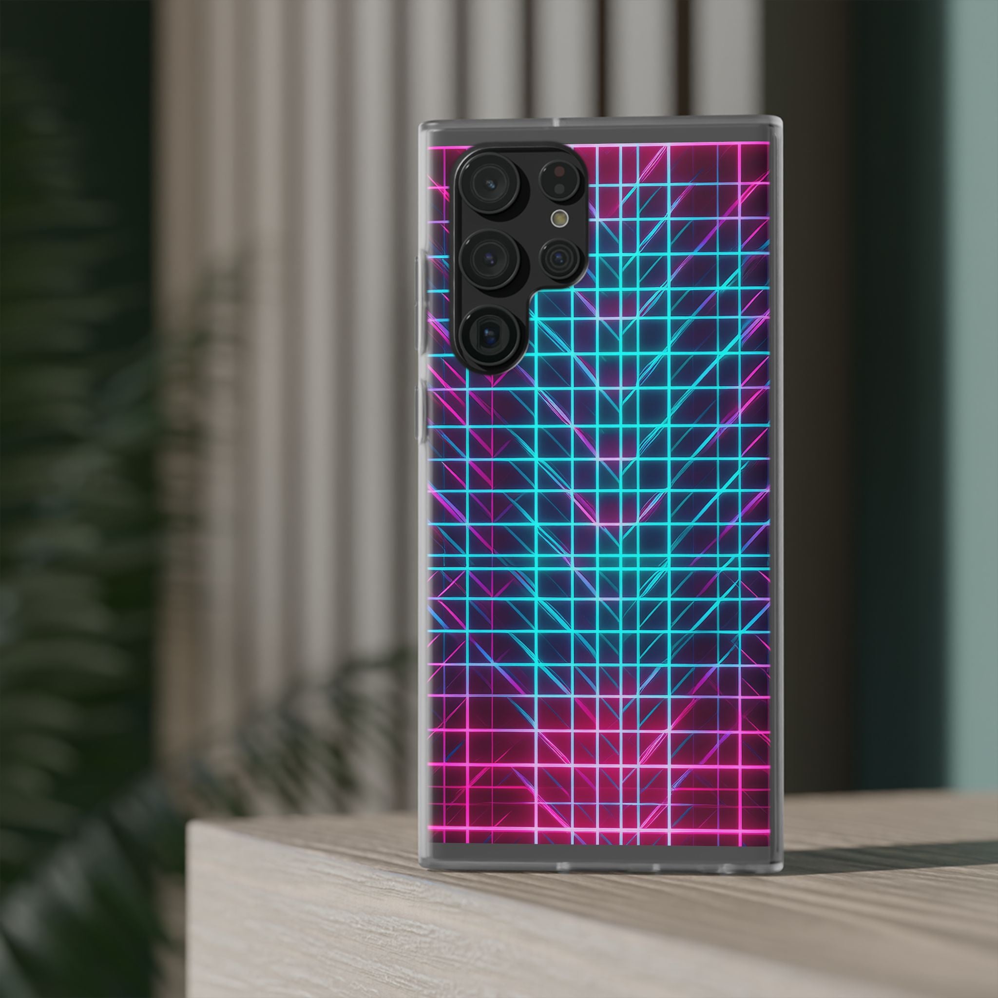 Retro Neon Grid Phone Case – 80s Vaporwave Geometric iPhone Cover