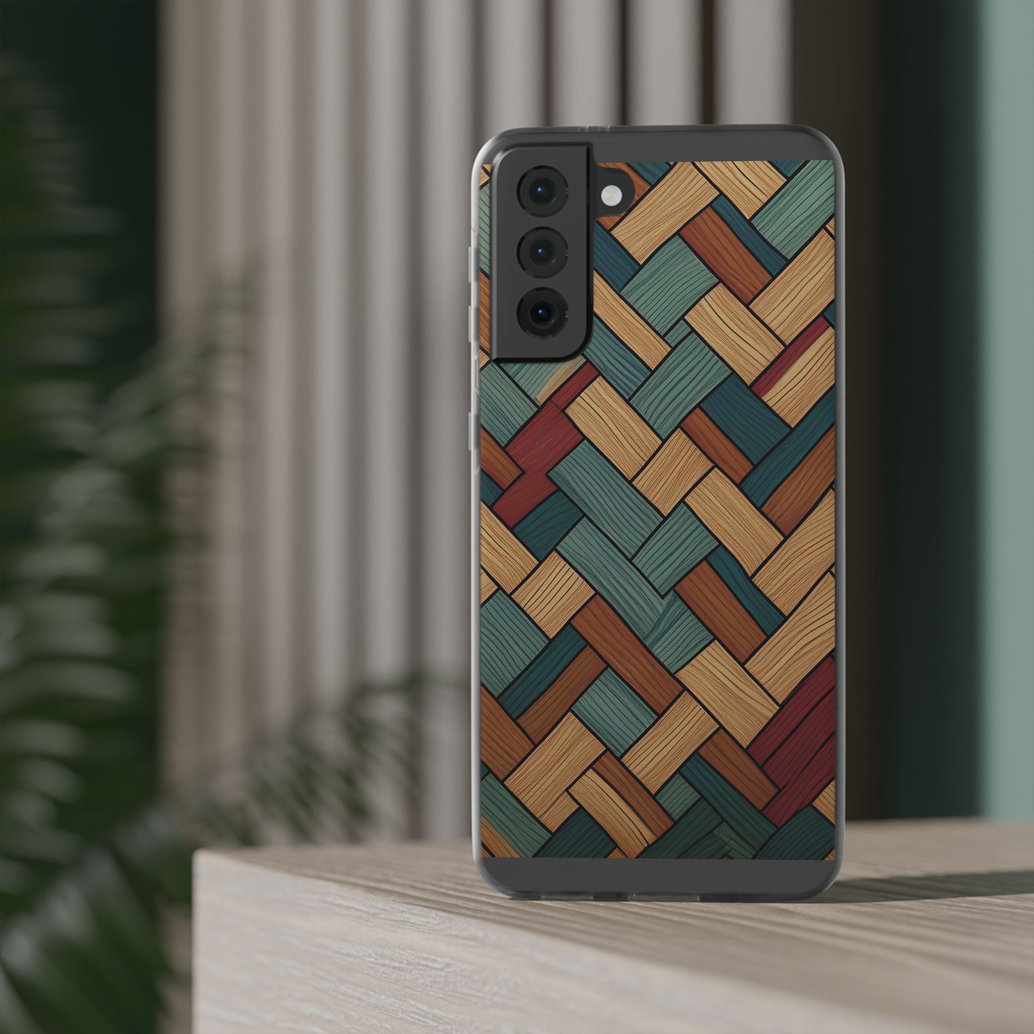Woven Wood Pattern Phone Case — Rustic Geometric iPhone Flexi Case