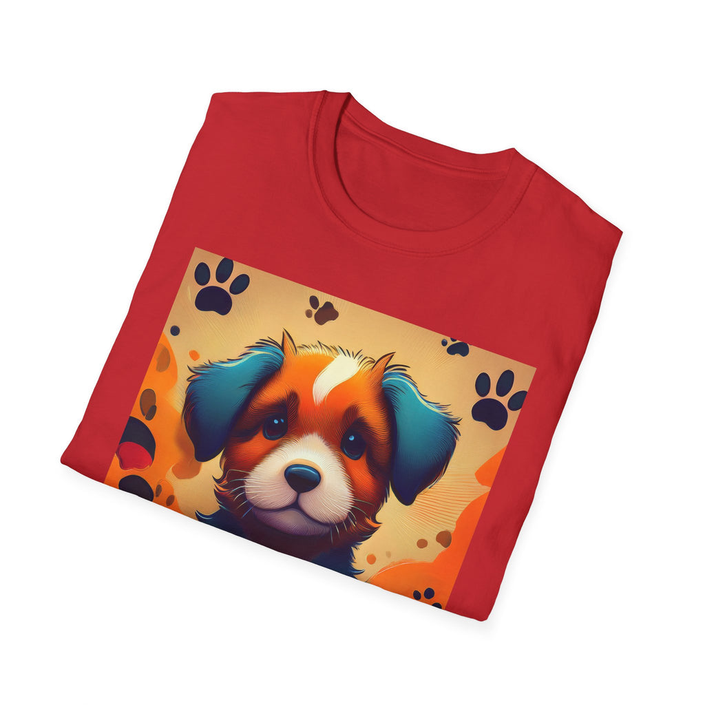 Cute Puppy Portrait T-Shirt — Colorful Paw Print Dog Graphic Tee