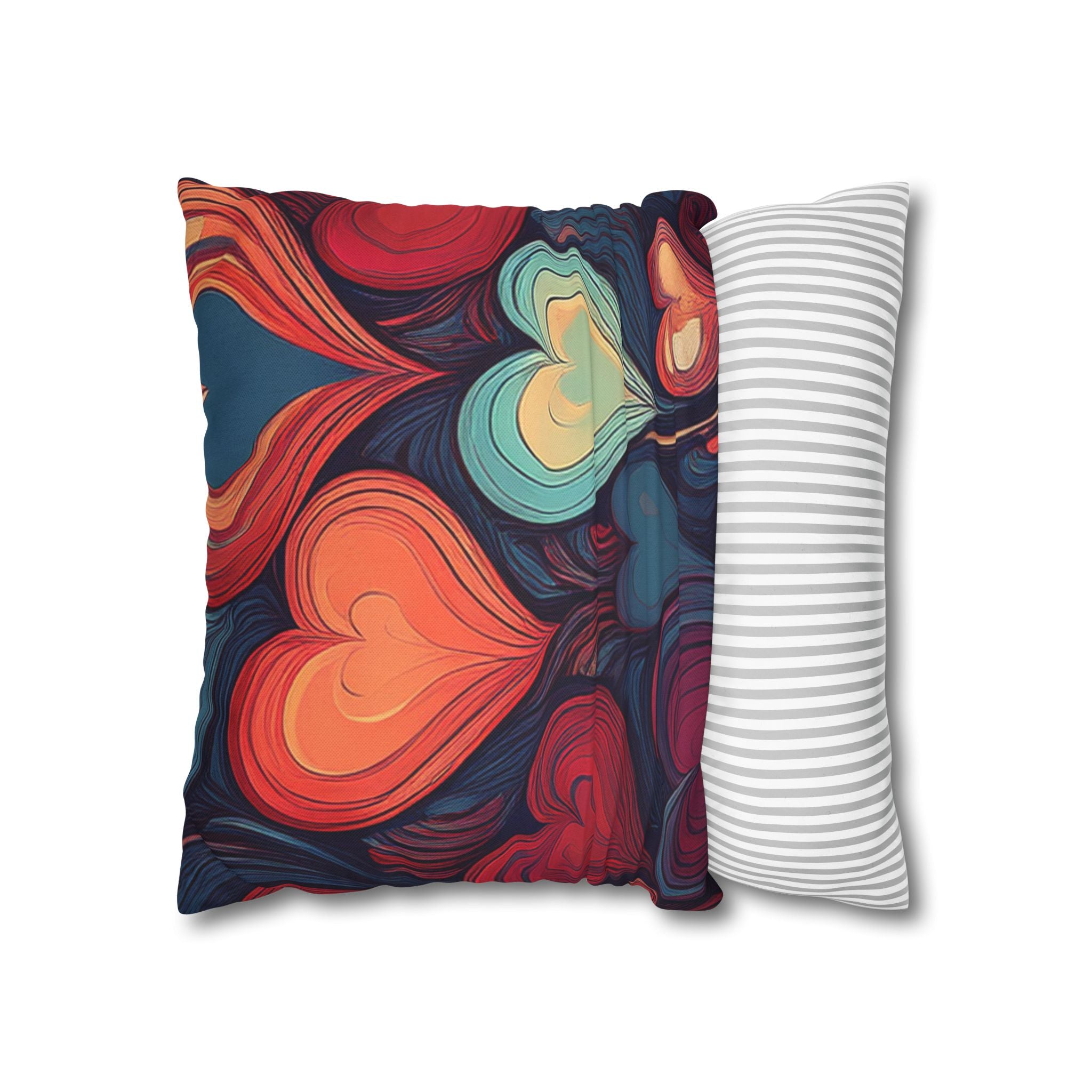 Vintage Swirl Heart Pillowcase — Colorful Abstract Heart Throw Pillow Cover