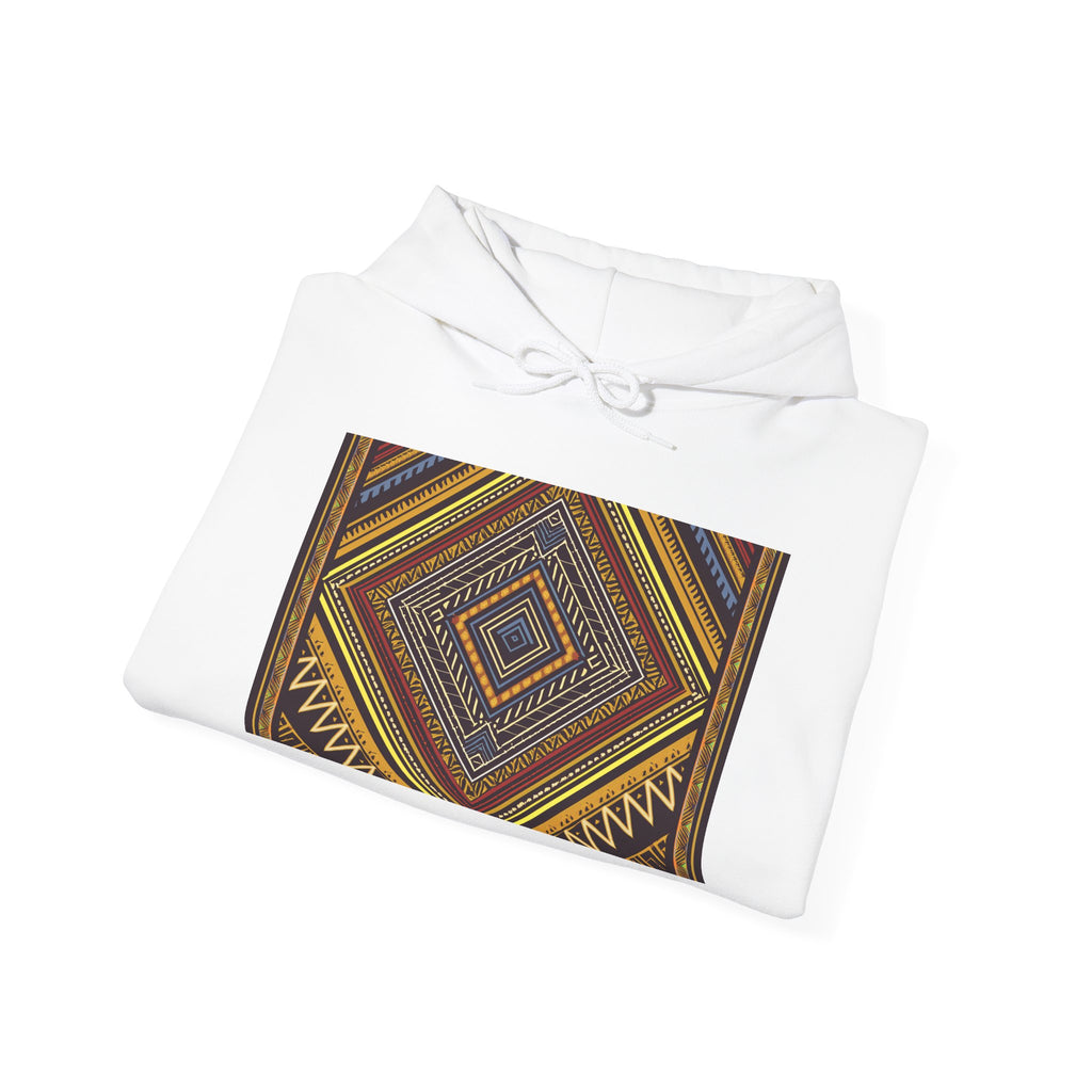 Boho Geometric Diamond Hoodie – Earthy Tribal Pattern Pullover
