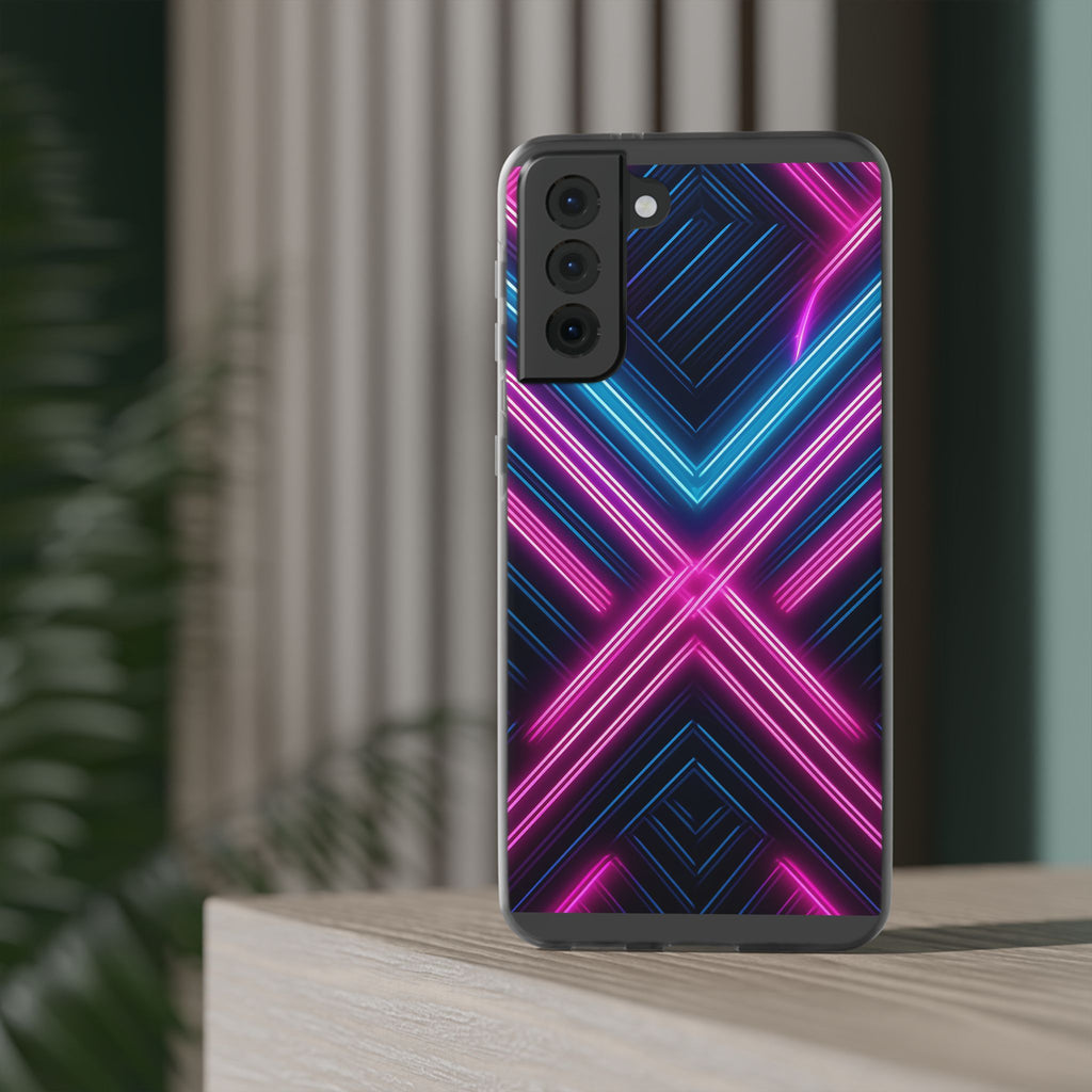 Neon Geometric Phone Case – Retro Vibes Blue & Pink Flexi Case